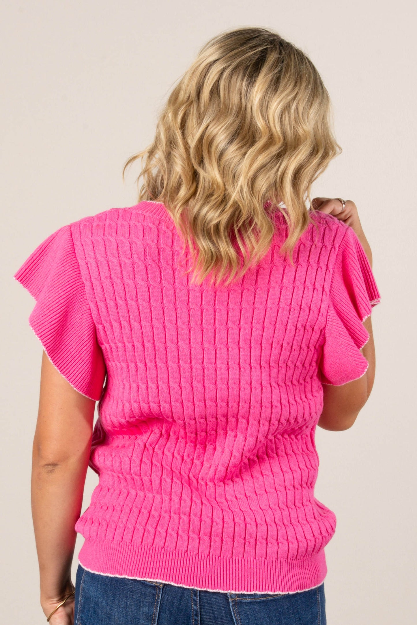 Cable Knit Contrast Trim Sweater