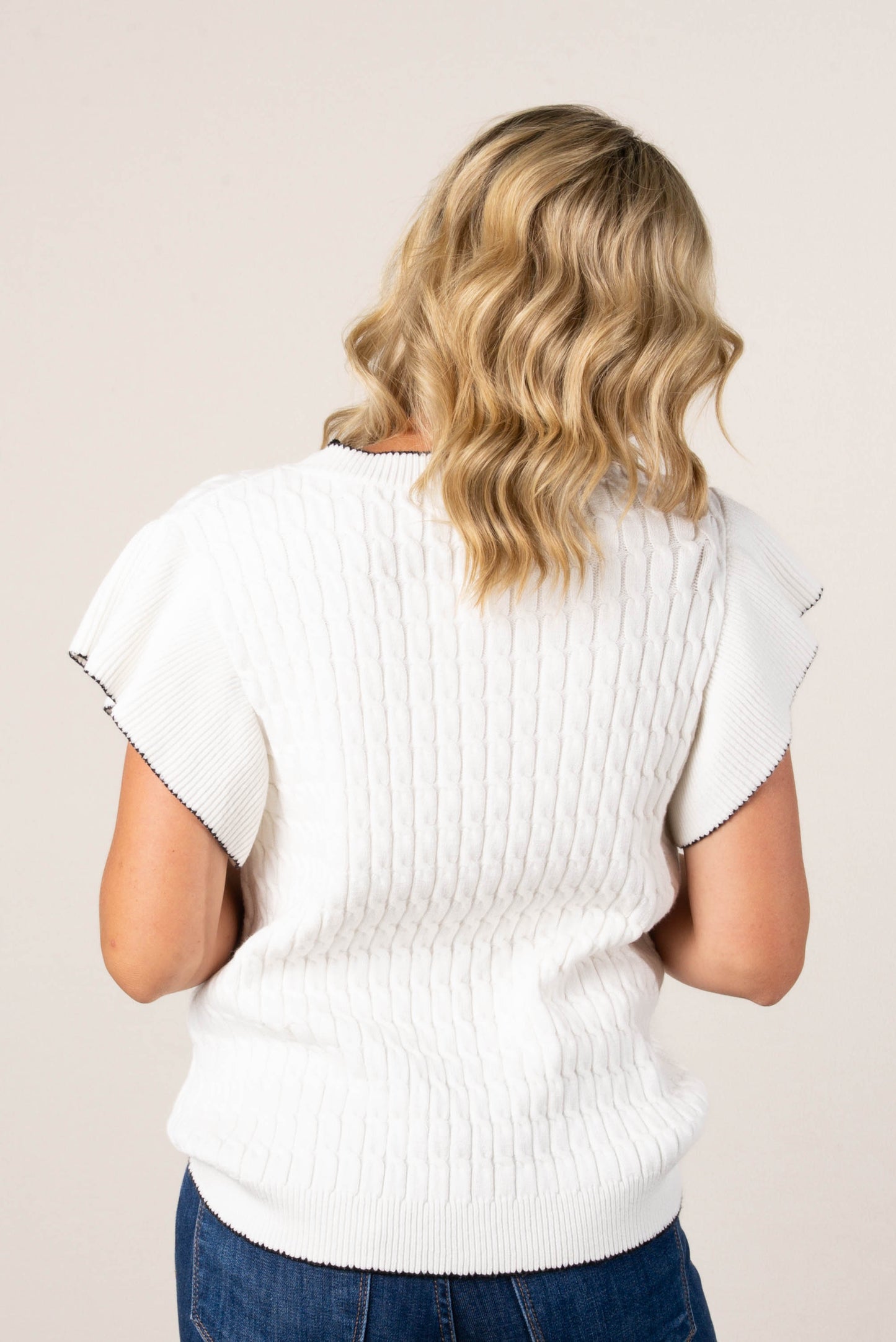 Cable Knit Contrast Trim Sweater