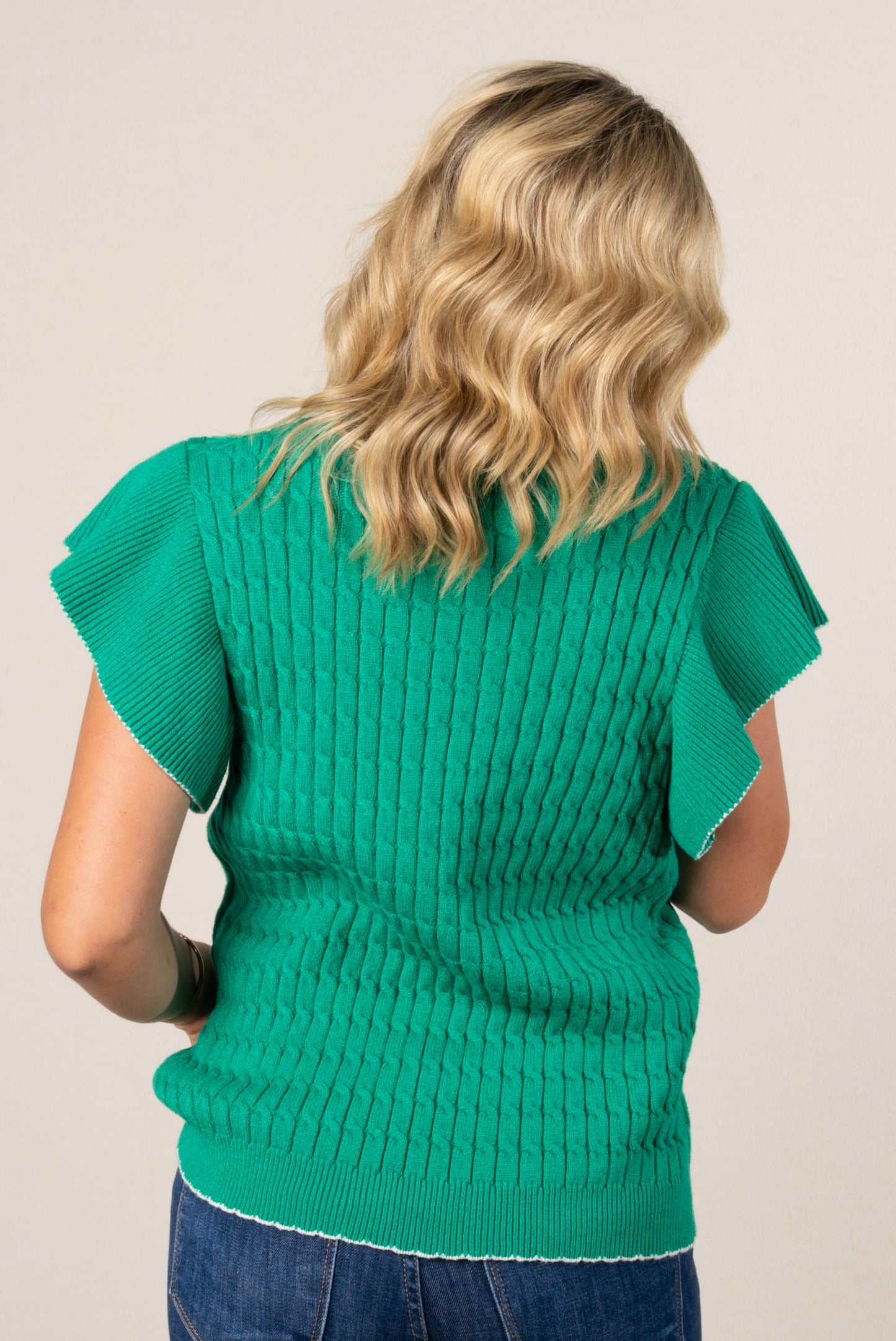 Cable Knit Contrast Trim Sweater