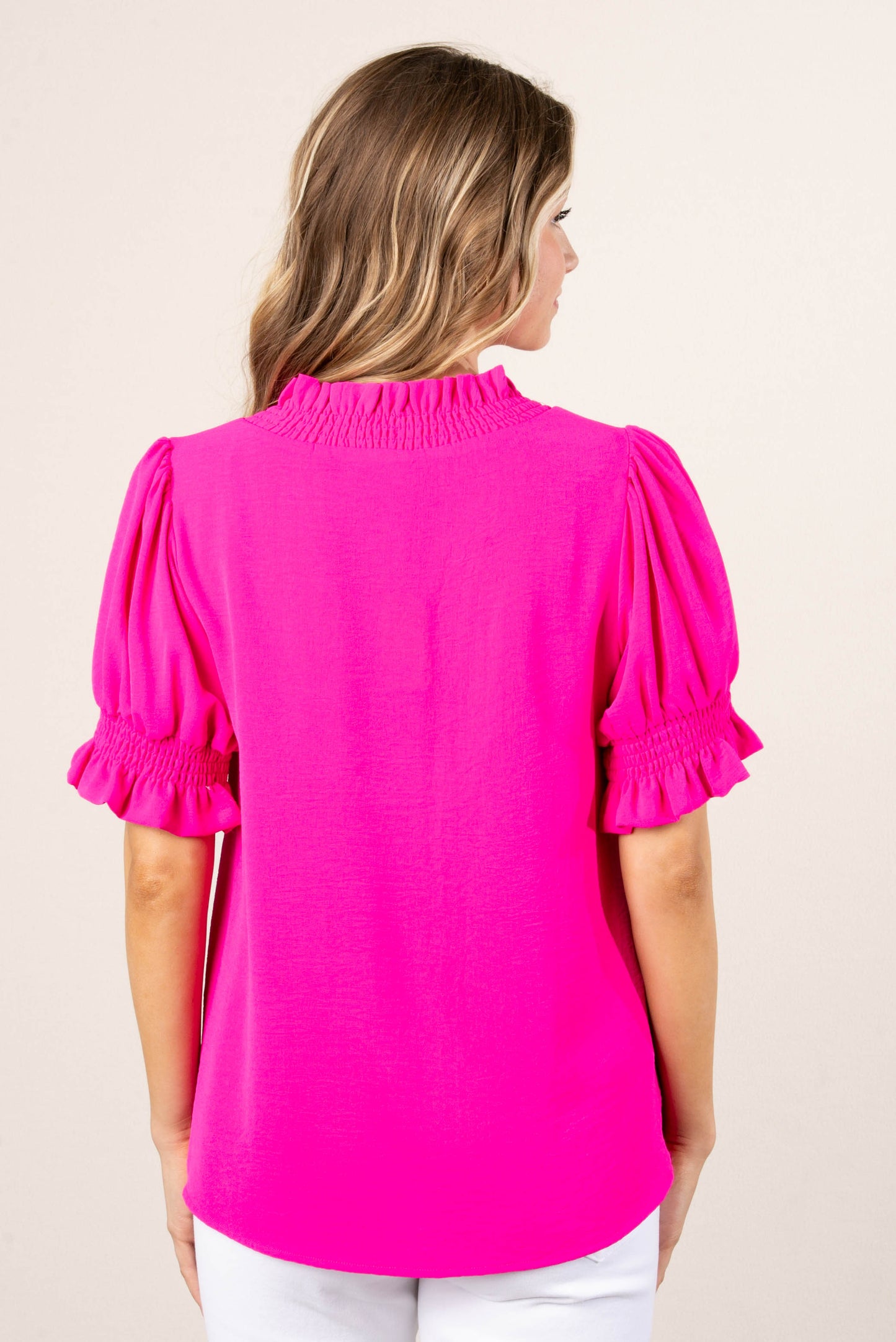 Smocked Ruffle Edge Blouse