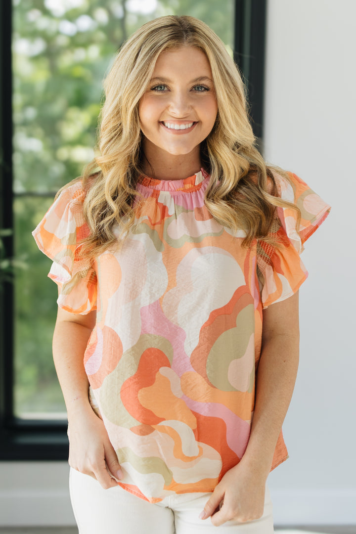 Abstract Ruffled Top in Sage *Final Sale*