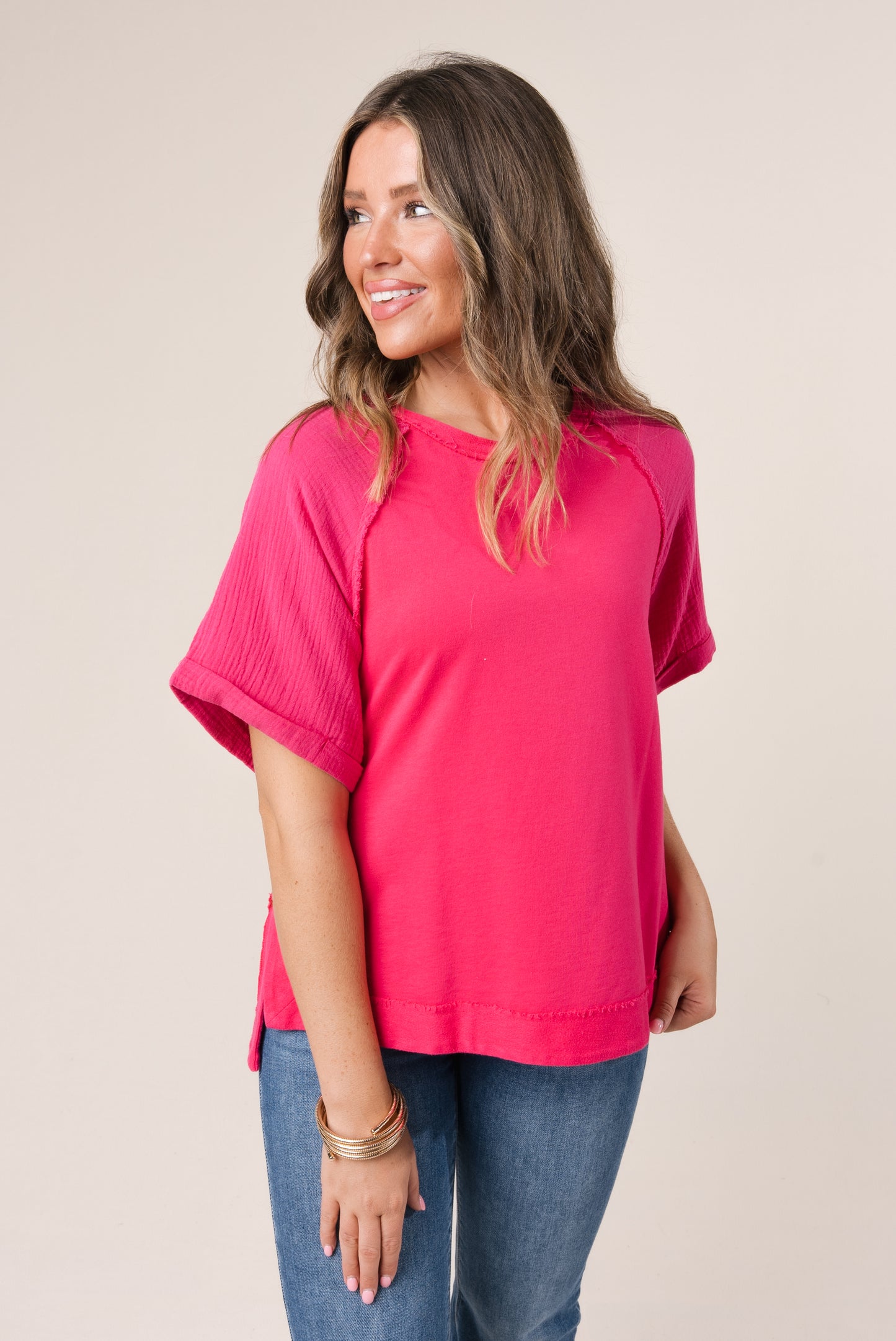 Mixed Knit Raw Seamed Top *Final Sale*
