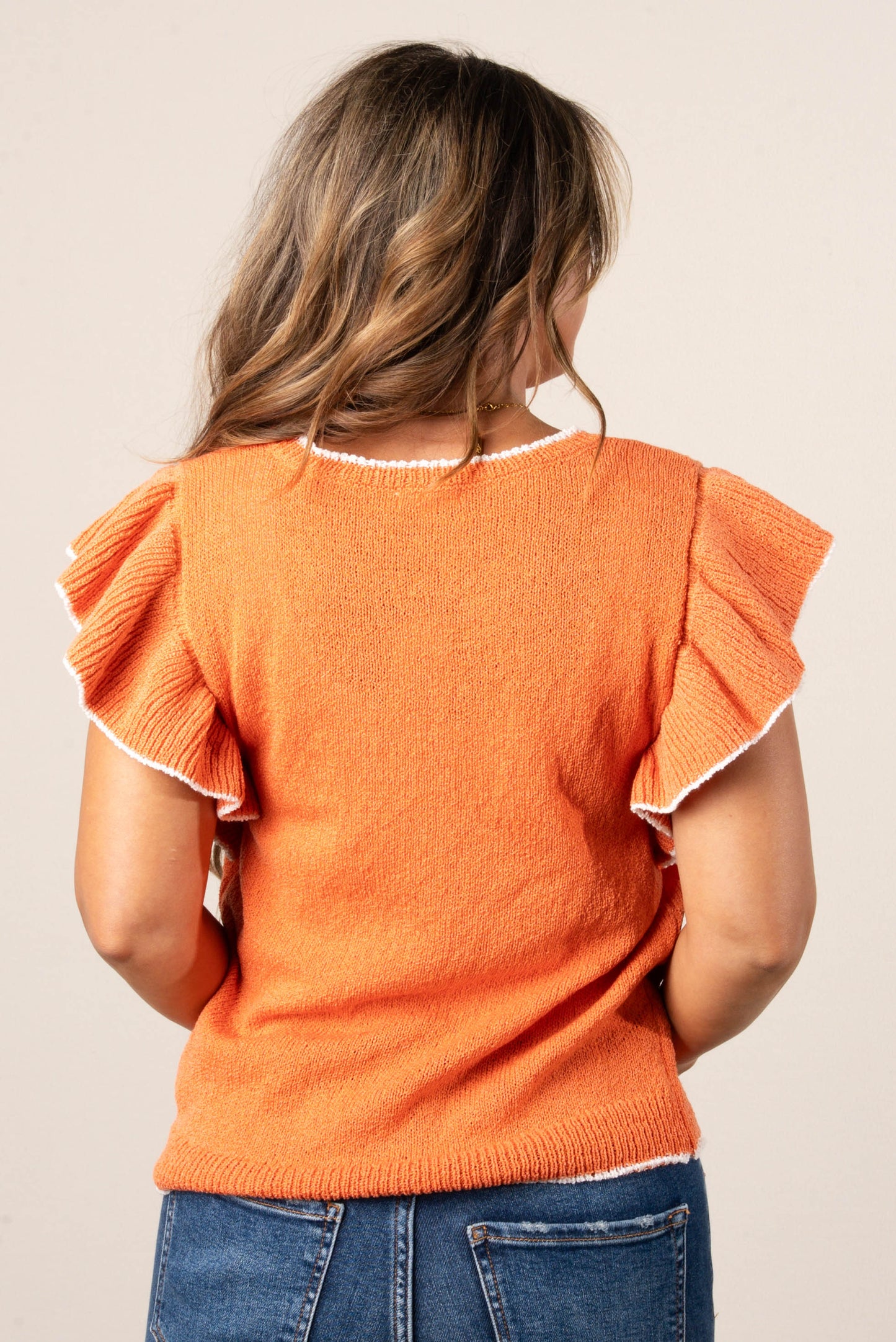 Contrast Trim Ruffled Sweater