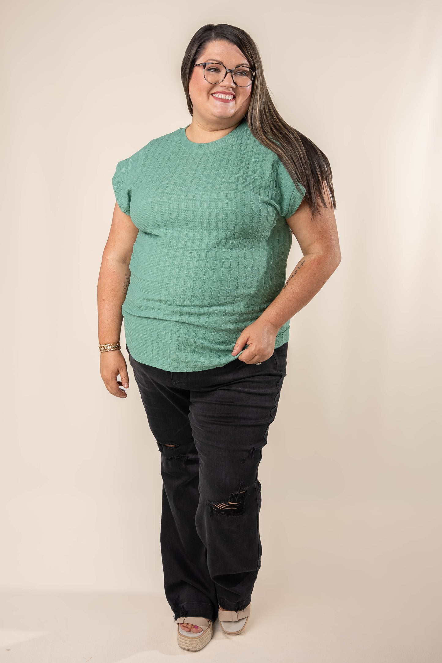 Textured Cap Sleeve Top