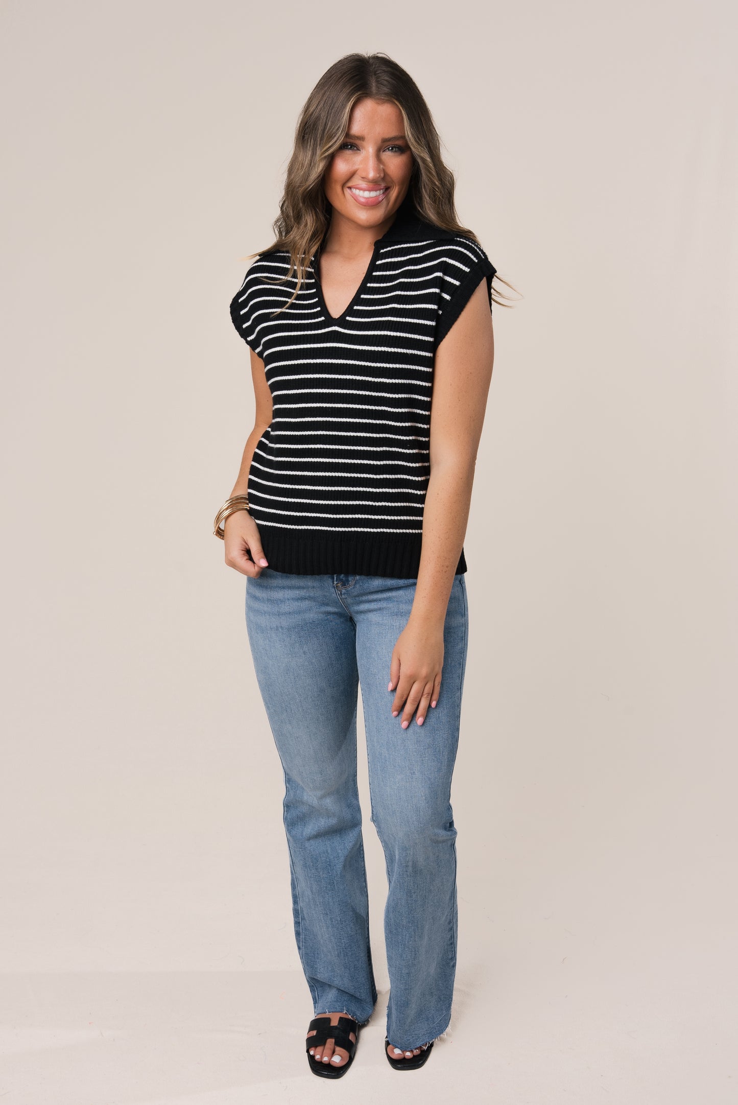 Striped Cap Sleeve Sweater