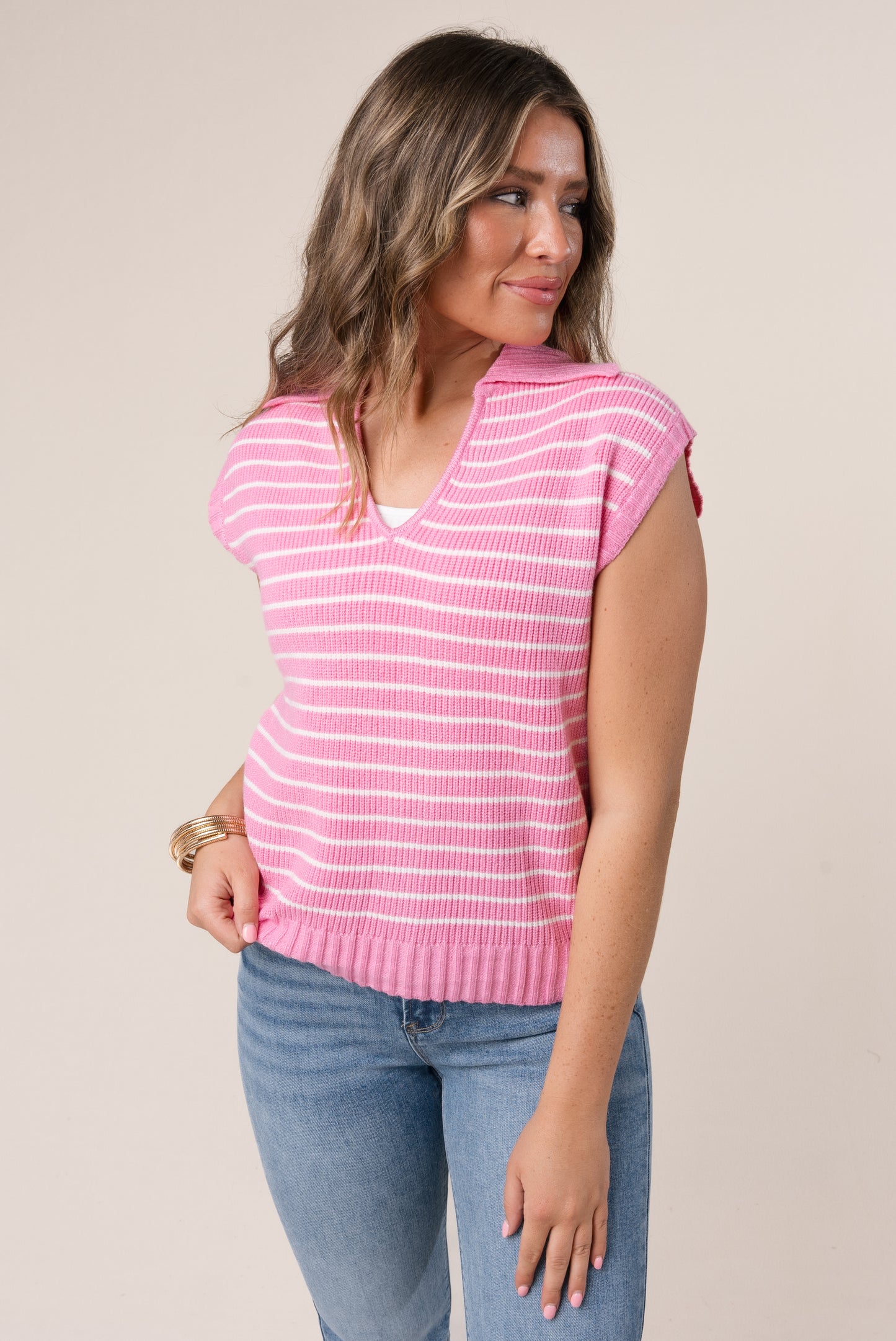 Striped Cap Sleeve Sweater