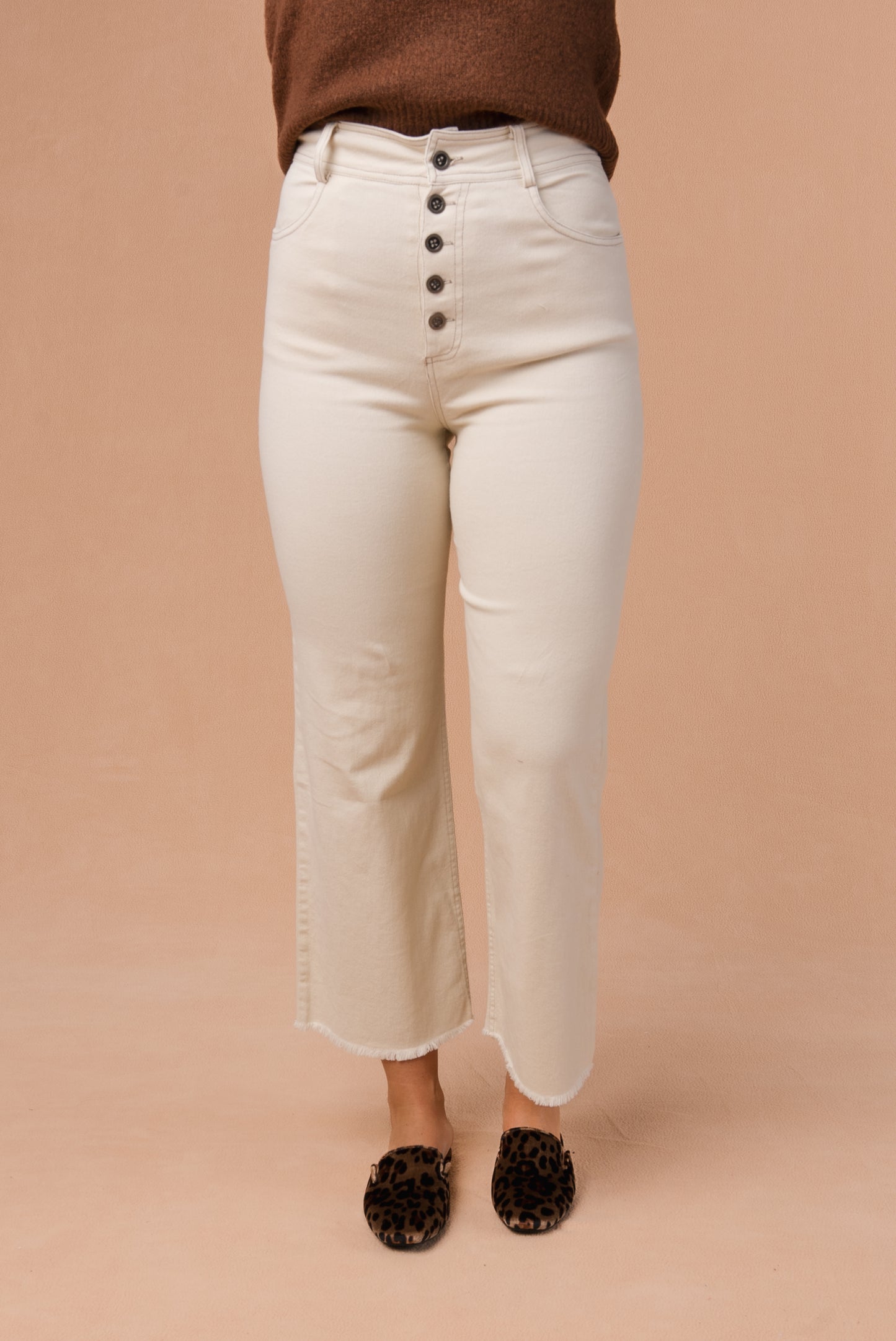 Button Fly Wide Leg Pants