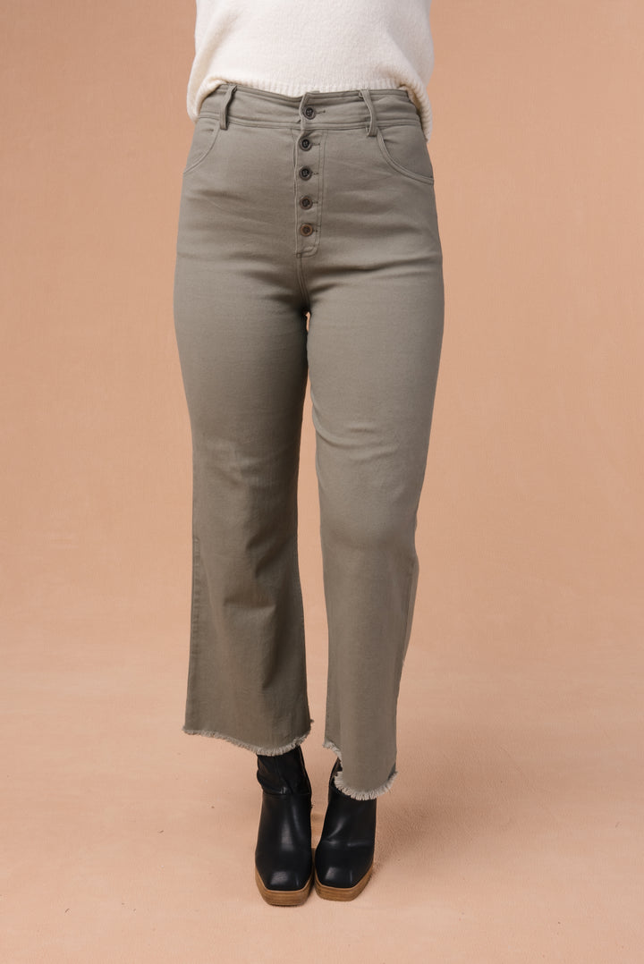 Button Fly Wide Leg Pants
