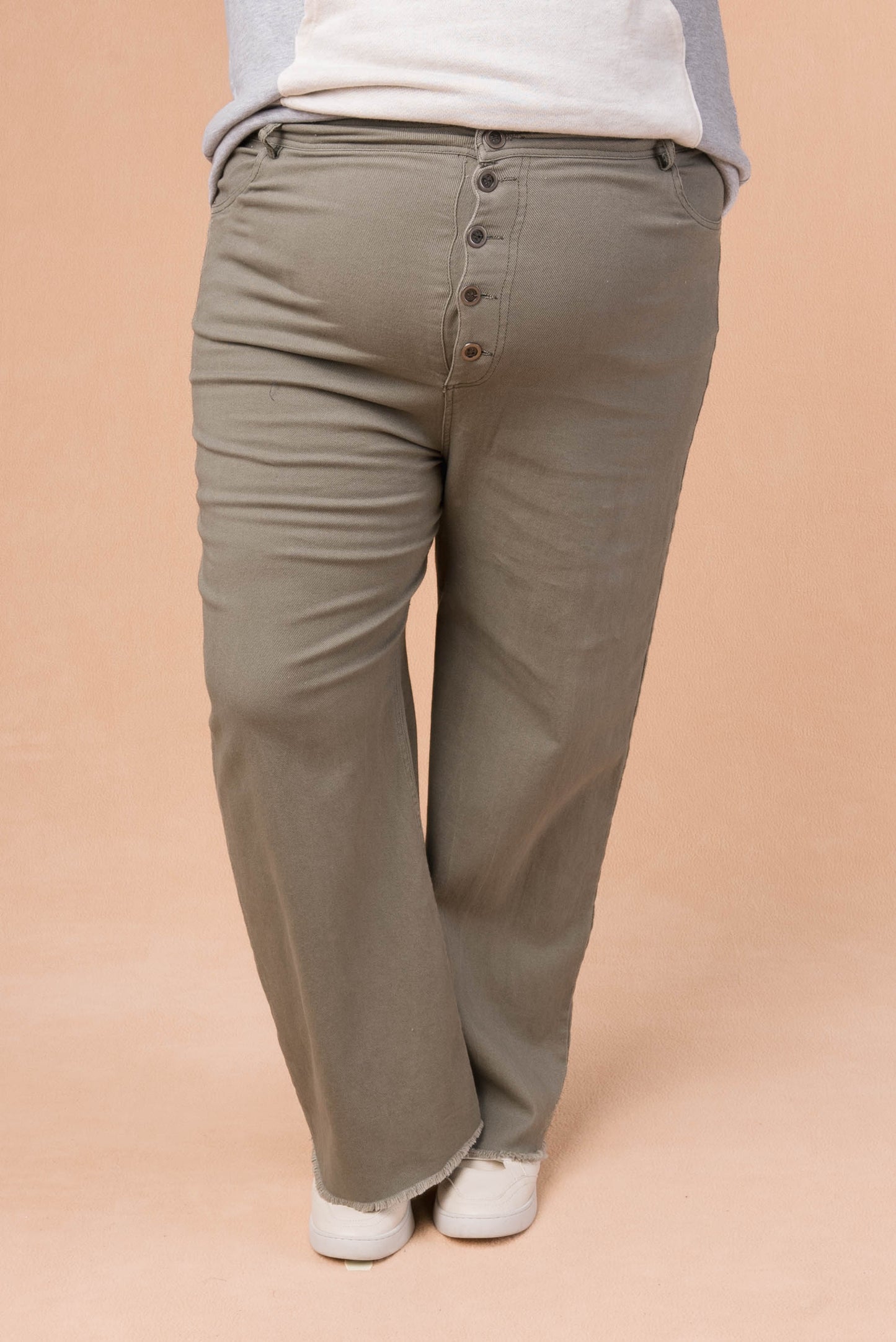 Button Fly Wide Leg Pants