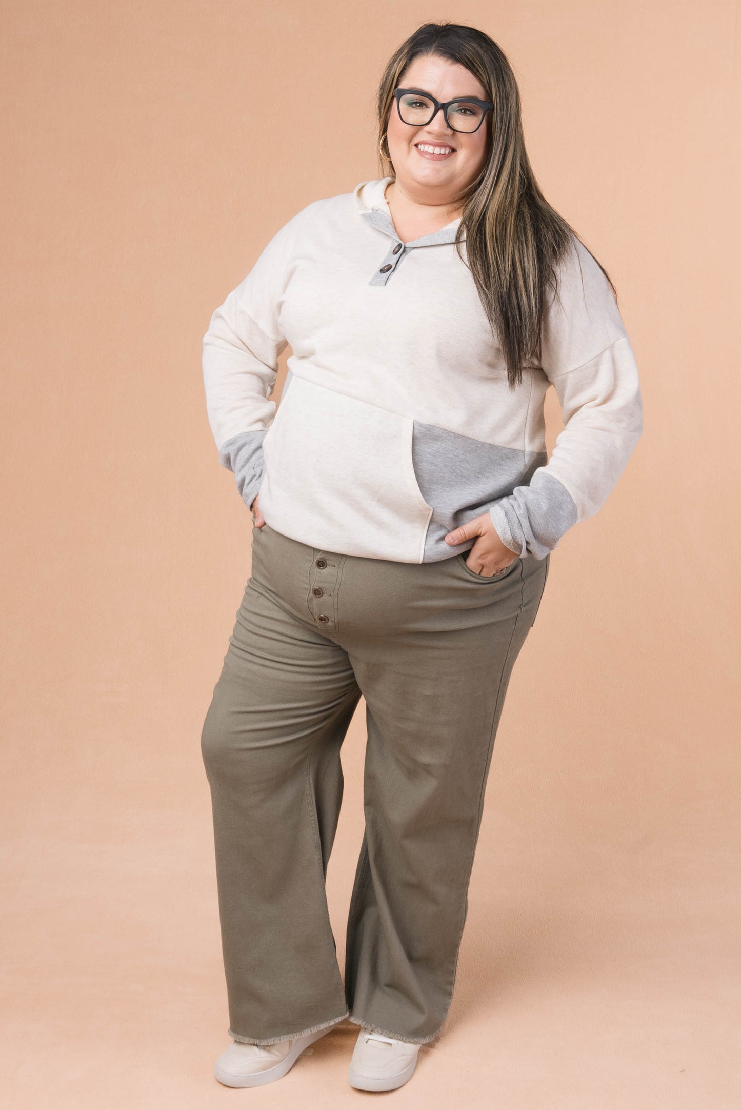 Button Fly Wide Leg Pants