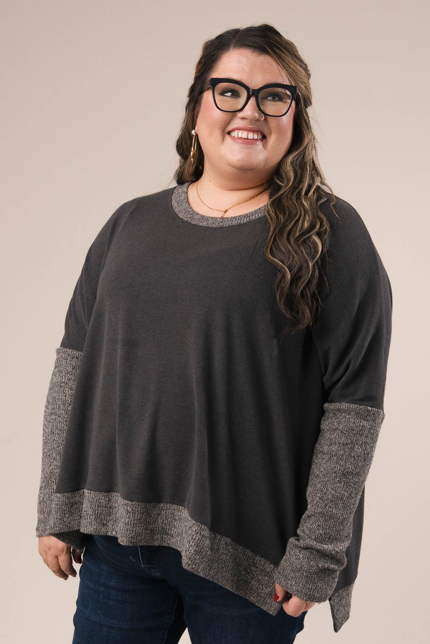 Mixed Knit Thumbhole Cuff Top *Final Sale*