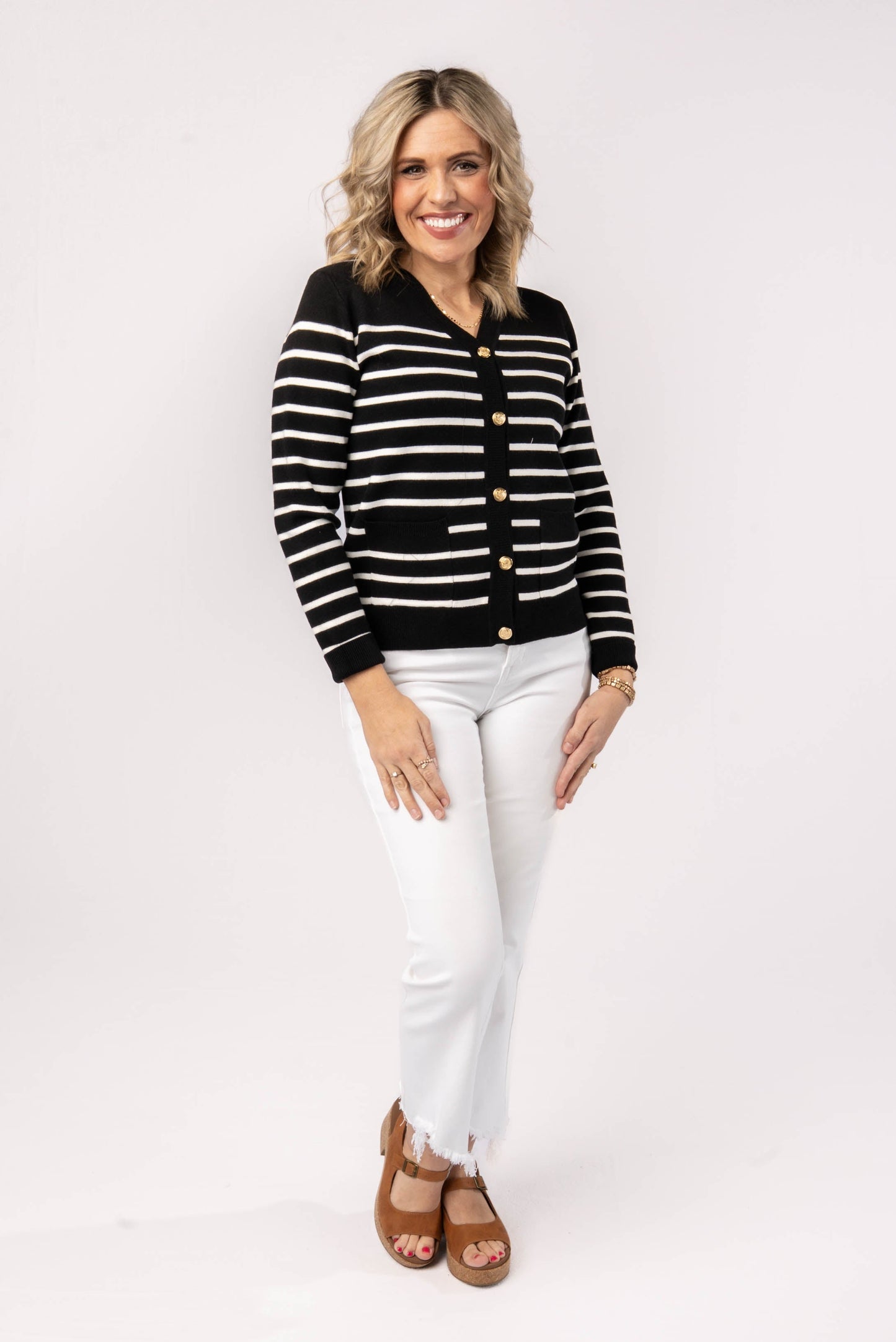 Striped Gold Button Cardigan