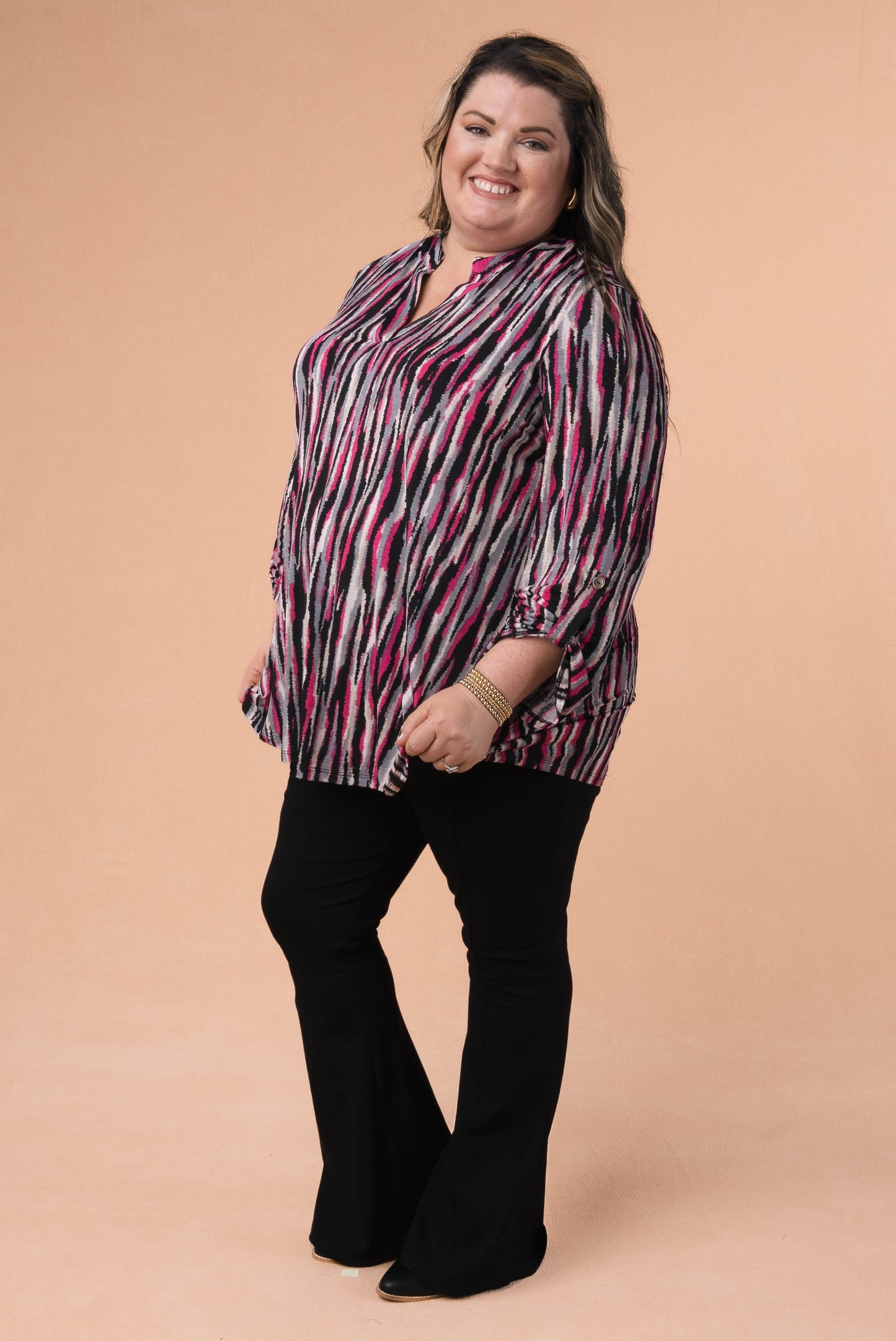 Liz Printed Tab Sleeve Top *Final Sale*