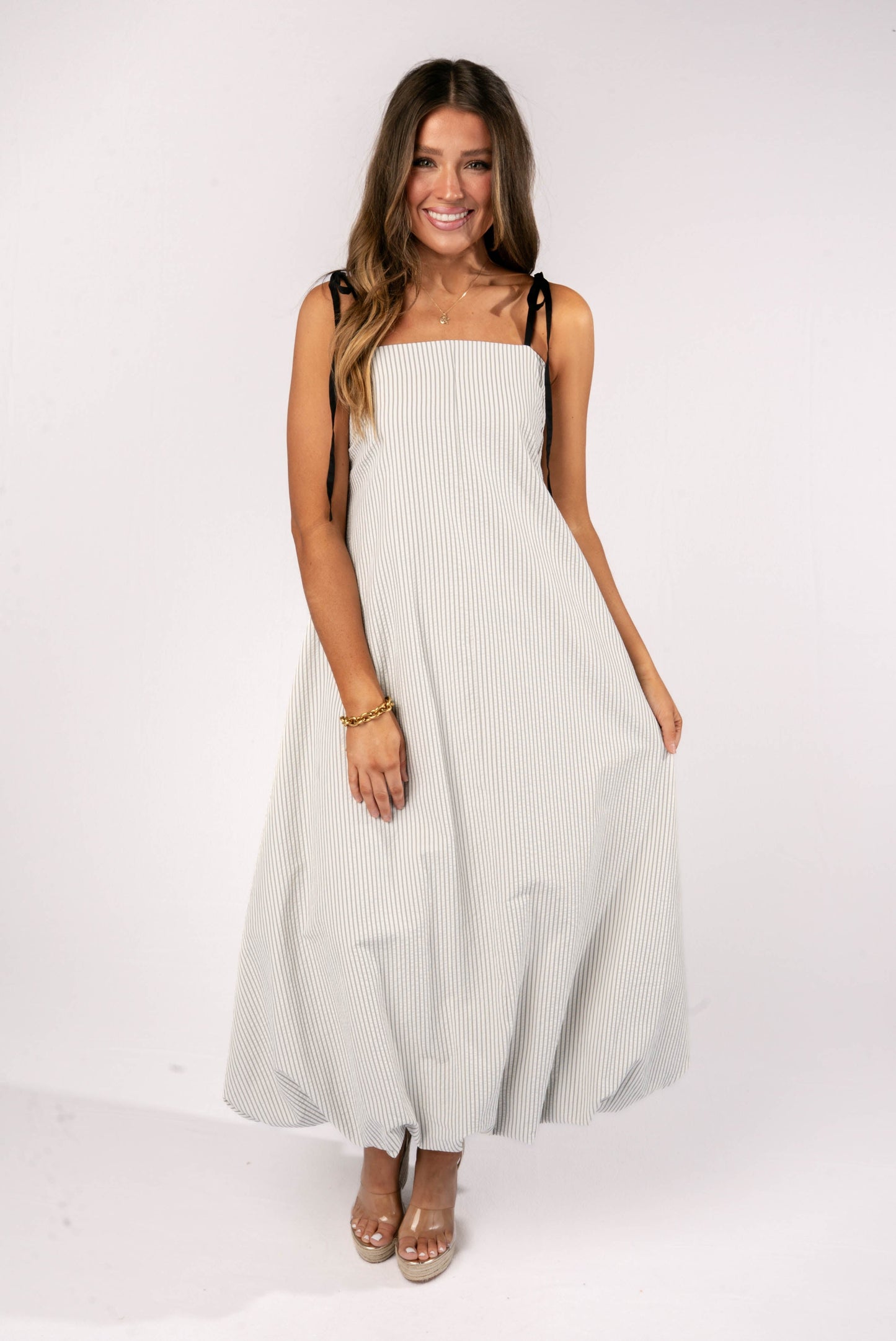 Striped Open Back Bubble Hem Maxi Dress