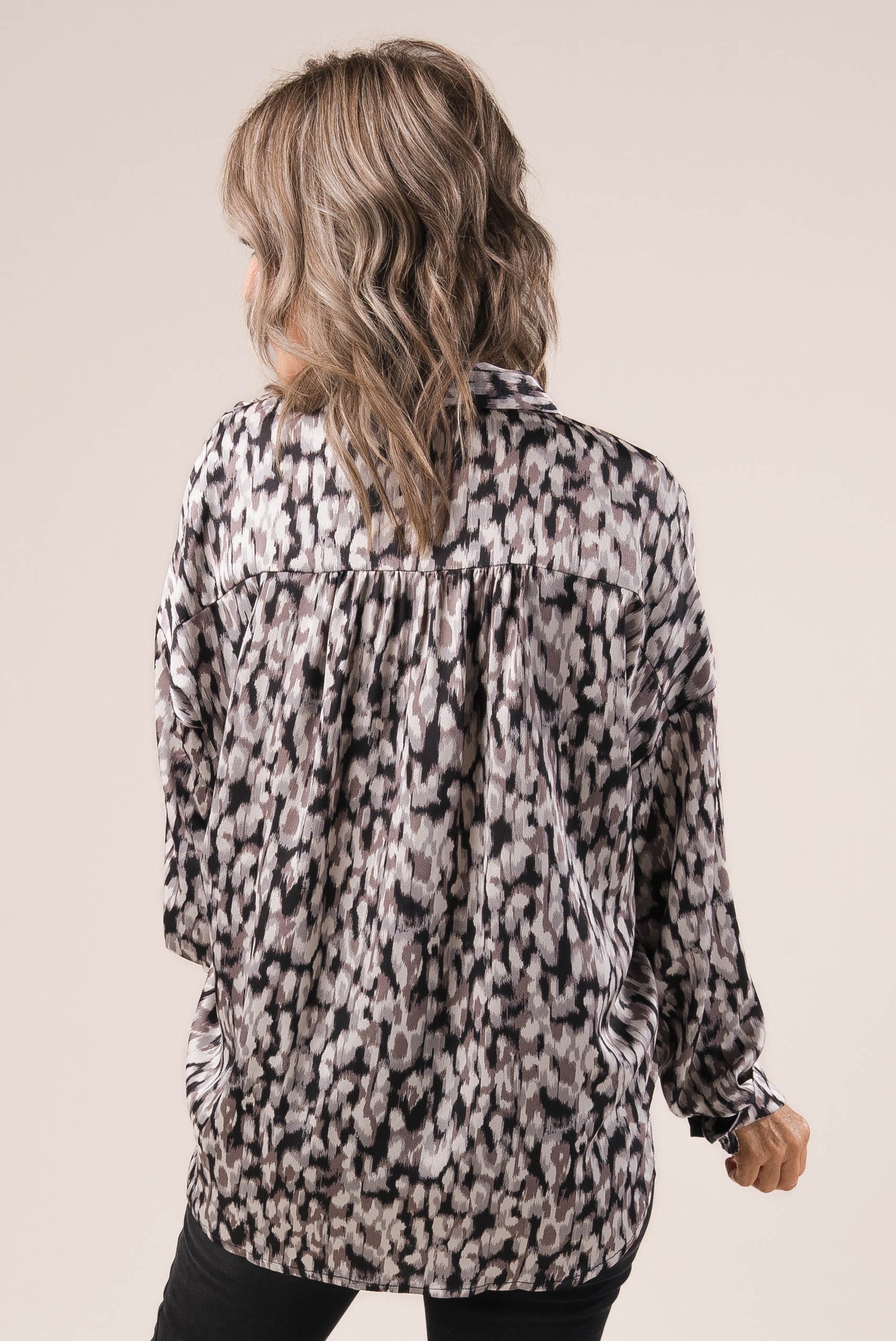 Satin Abstract Leopard Blouse *Final Sale*