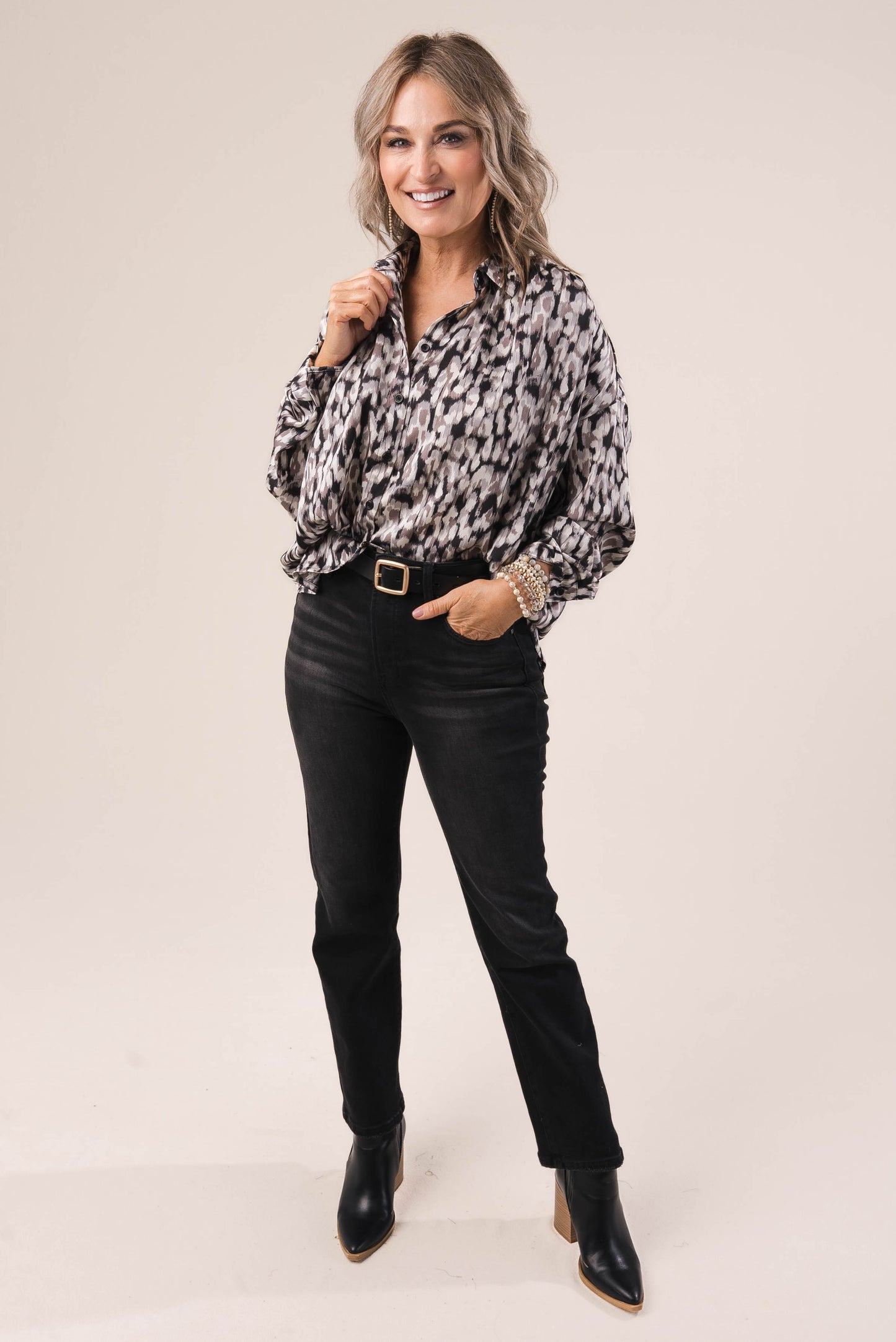 Satin Abstract Leopard Blouse *Final Sale*