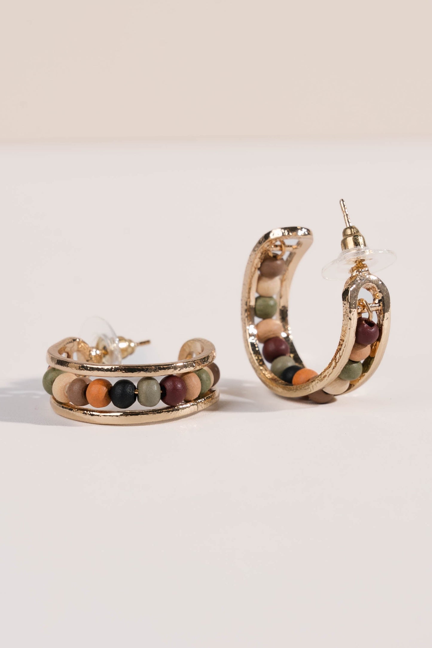 Wood Beaded Hoop Earrings