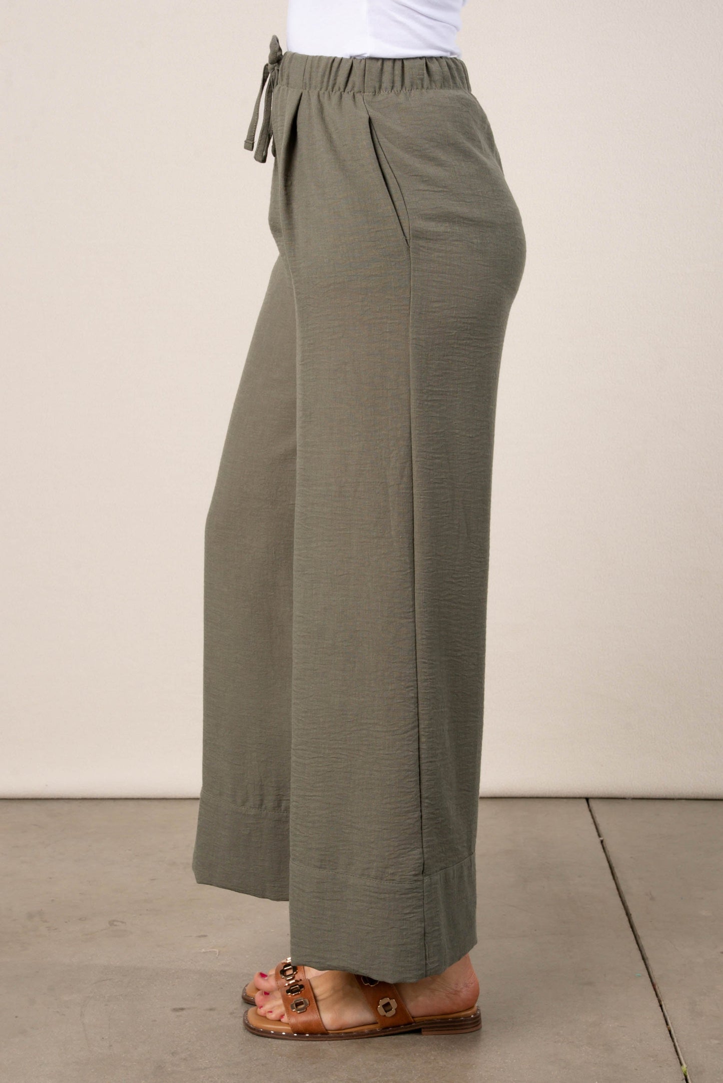 Textured Drawstring Palazzo Pants
