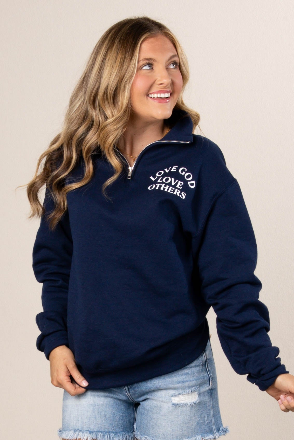 Love God Love Others Quarter Zip Graphic Sweatshirt