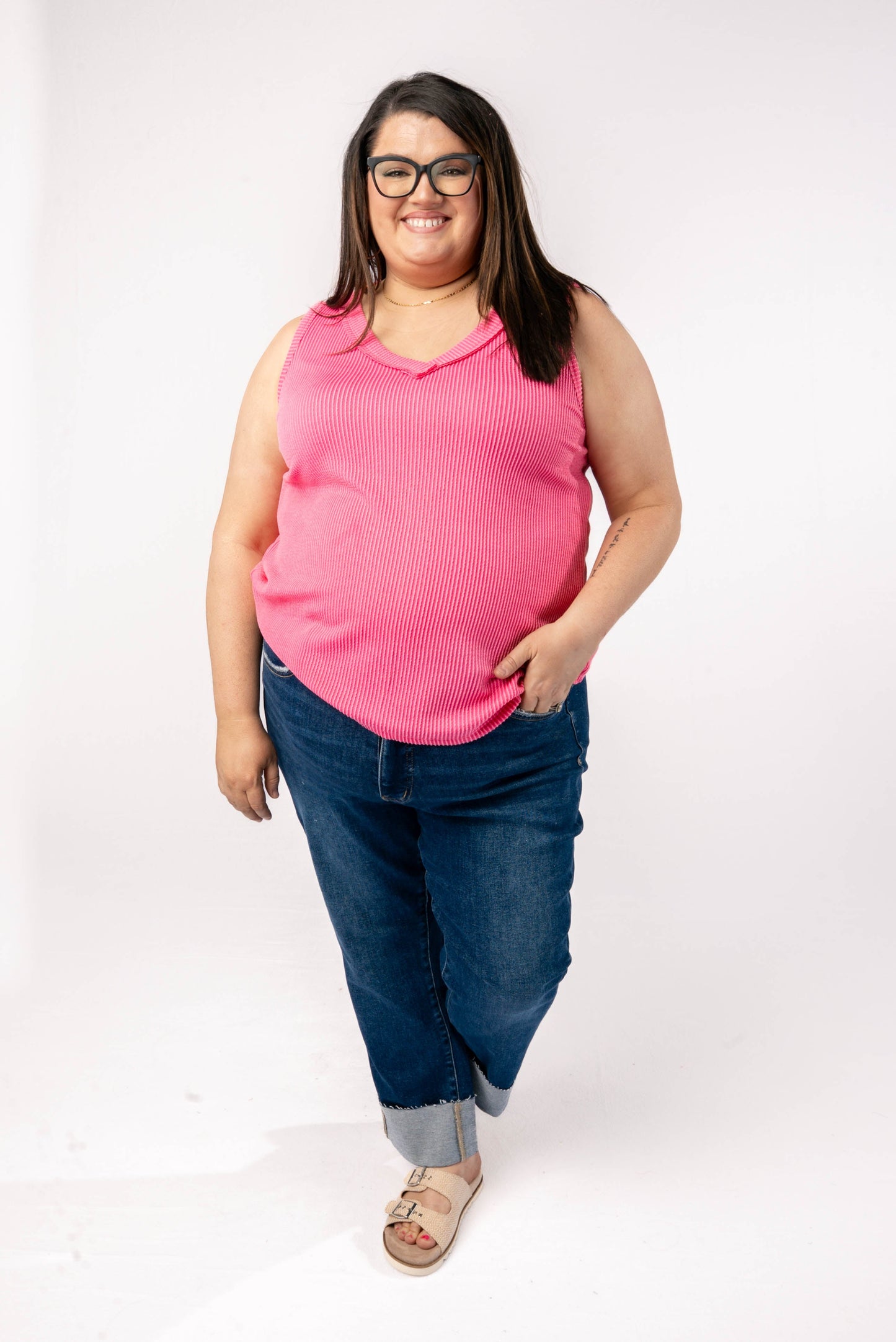Corded Rib V-Neck Tank