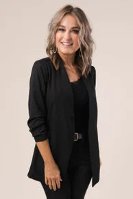 Open Front Ruched Sleeve Blazer