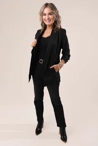 Open Front Ruched Sleeve Blazer