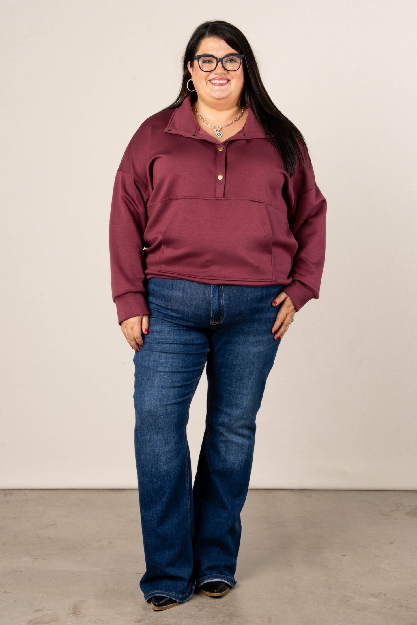 Half Snap Drawstring Waist Pullover