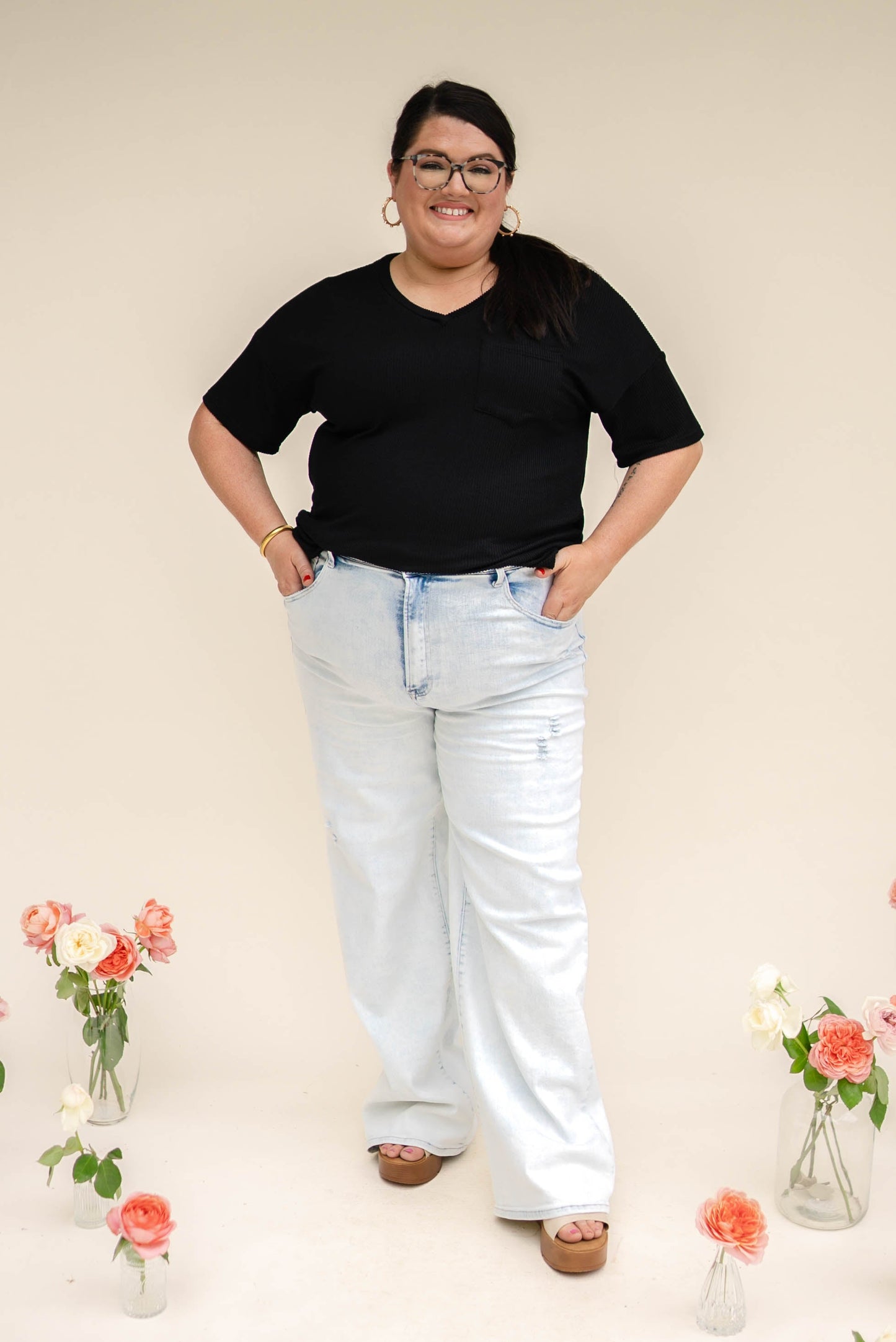 Risen Denim | Julia High Rise Acid Washed Wide Leg Jeans