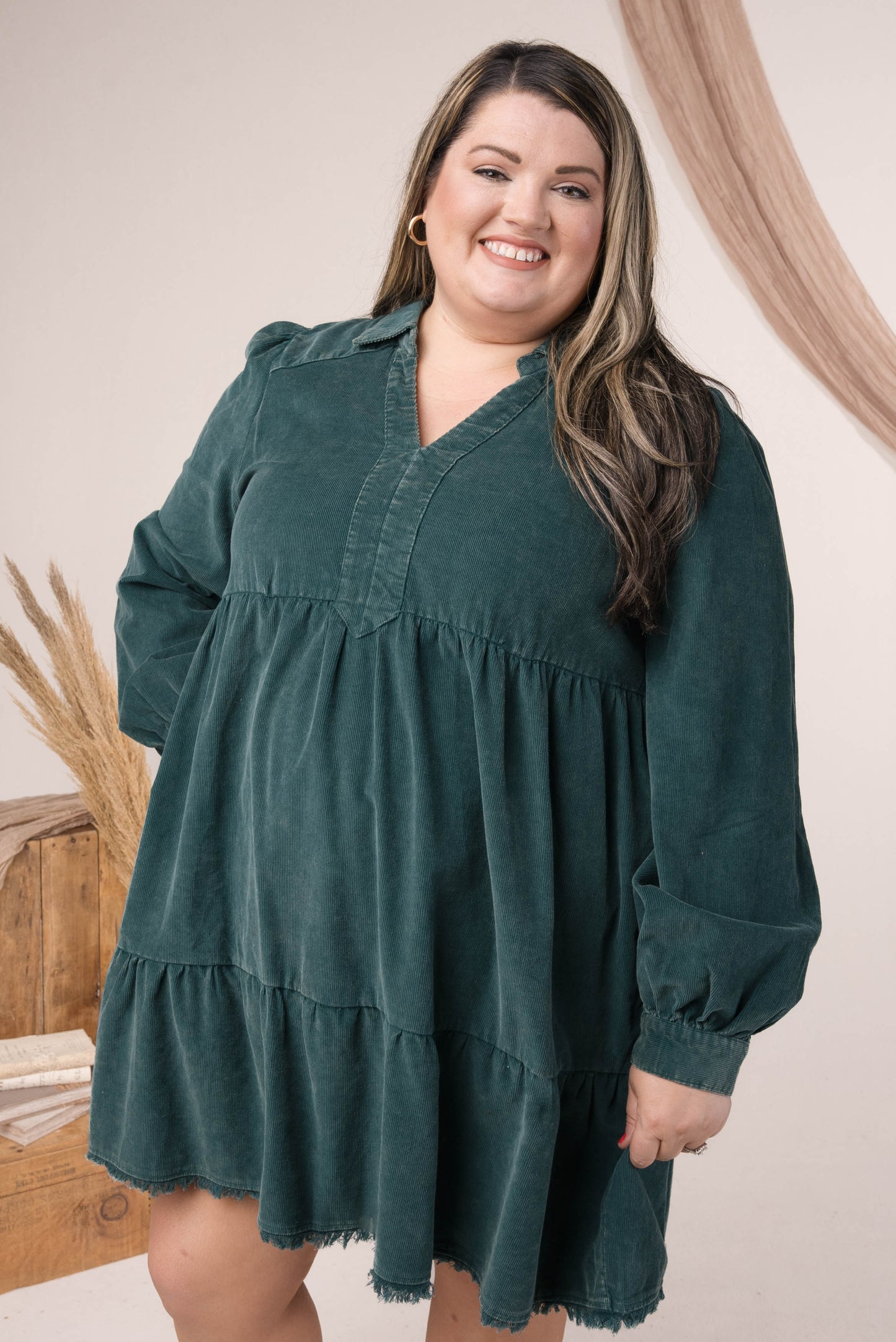 Washed Corduroy Tiered Dress