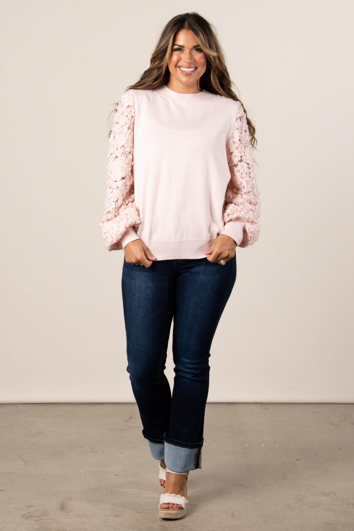 Floral Lace Sleeve Sweater
