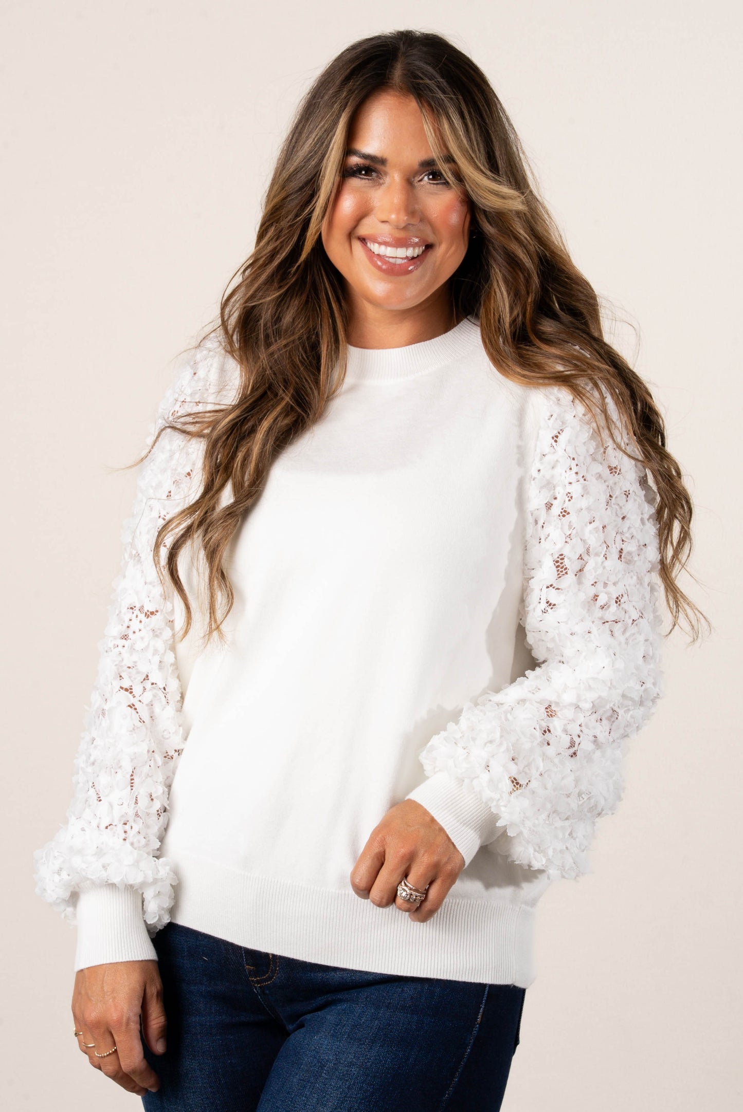 Floral Lace Sleeve Sweater