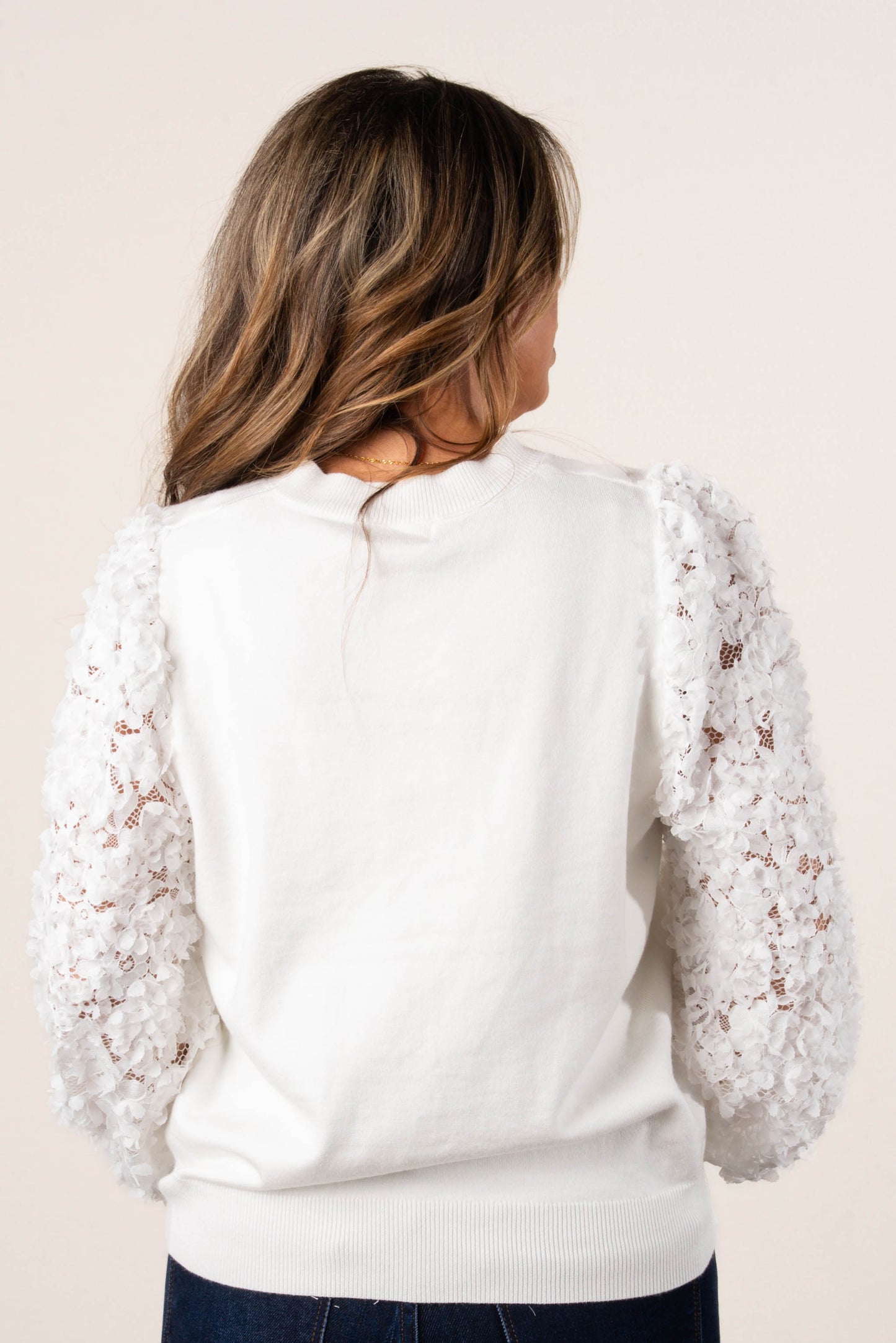 Floral Lace Sleeve Sweater