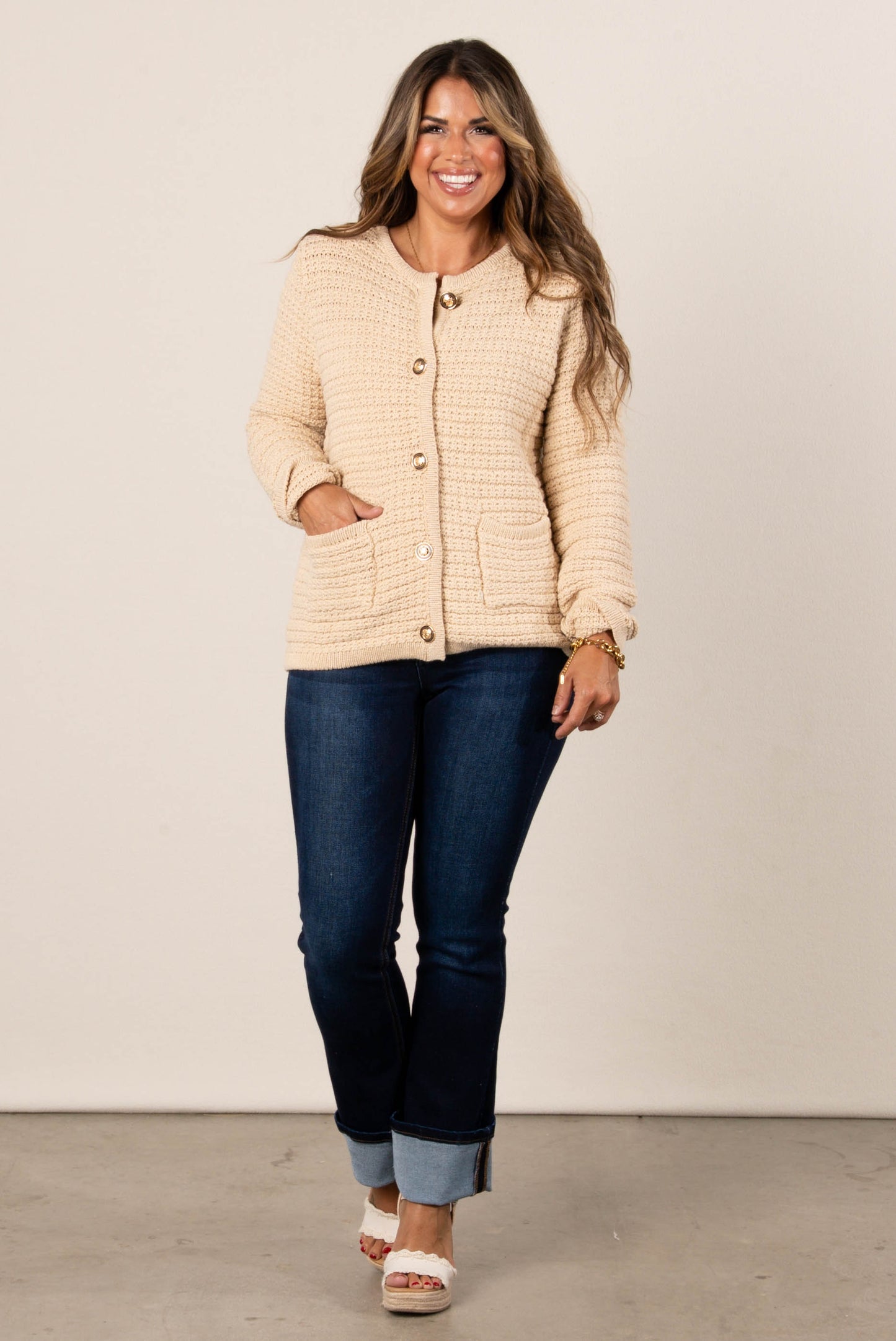 Textured Knit Button Up Cardigan