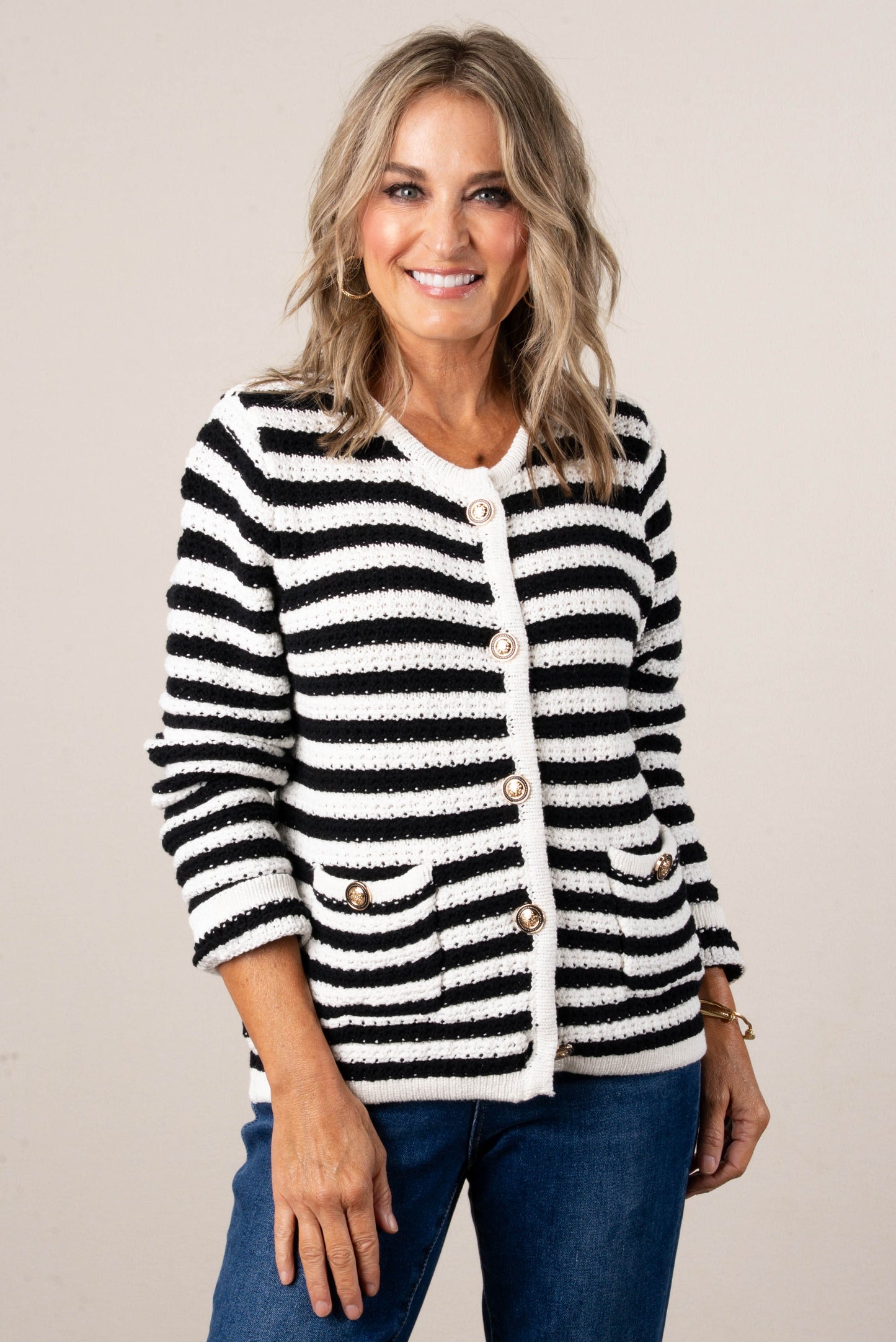 Stripe Knit Button Up Cardigan