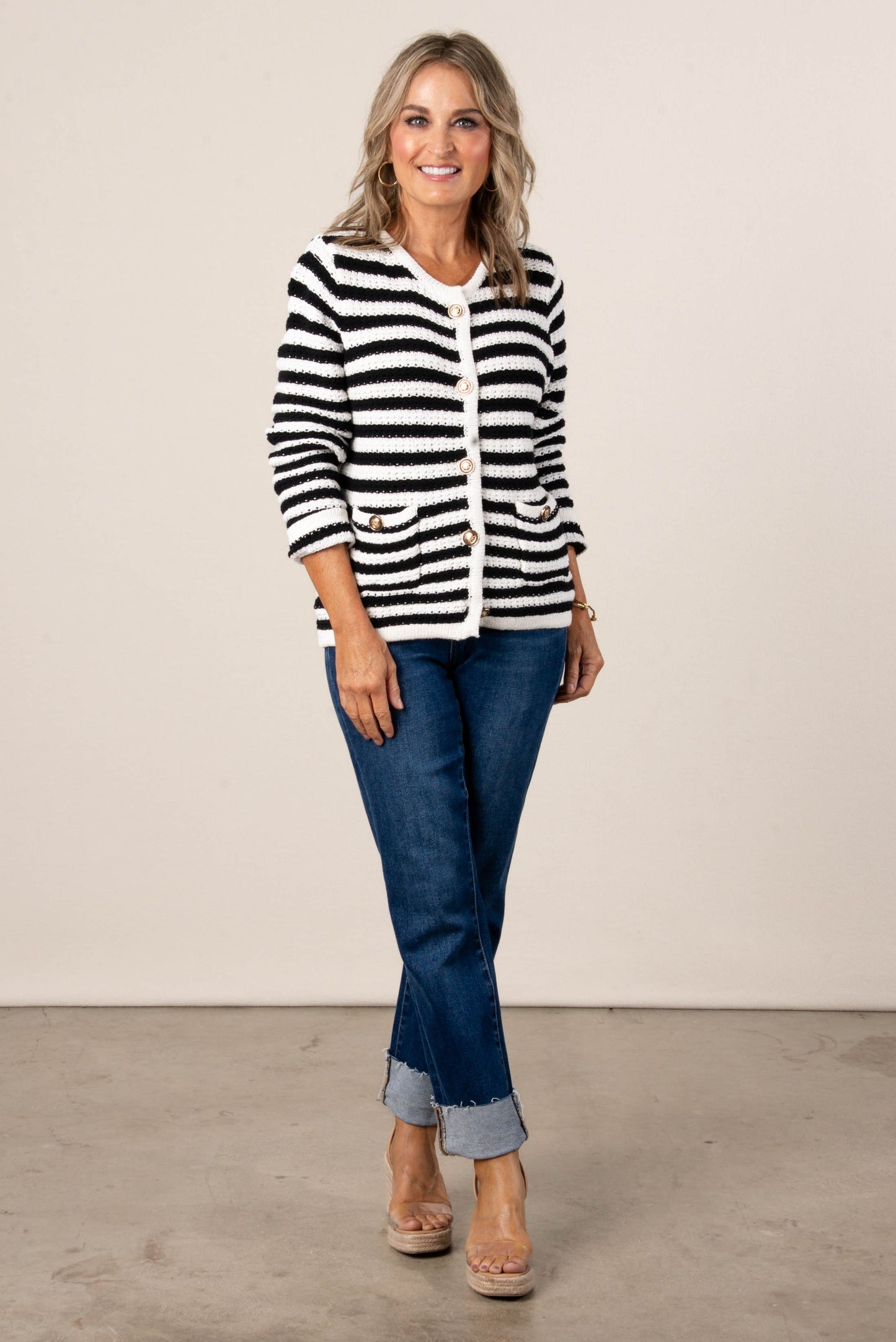 Stripe Knit Button Up Cardigan