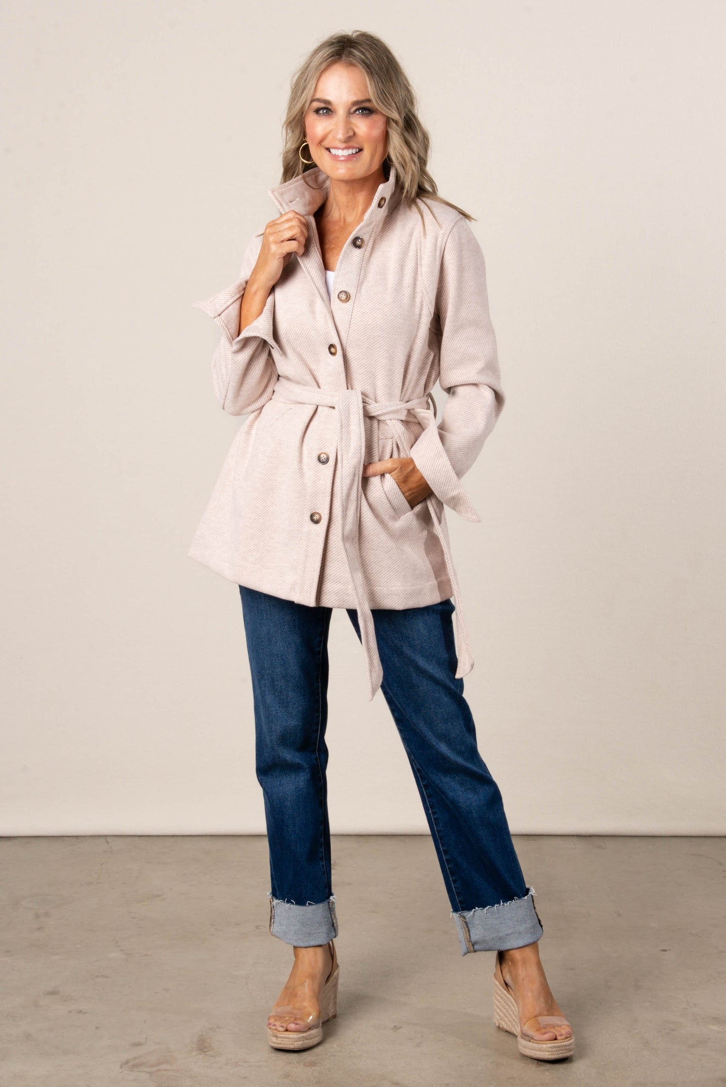 Stand Collar Tie Waist Coat
