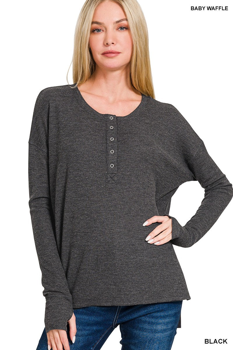 Waffle Knit Thumbhole Henley Top