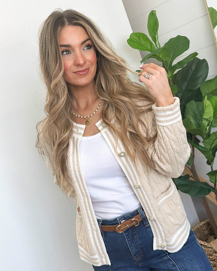 Cable Knit Pearl Button Cardigan