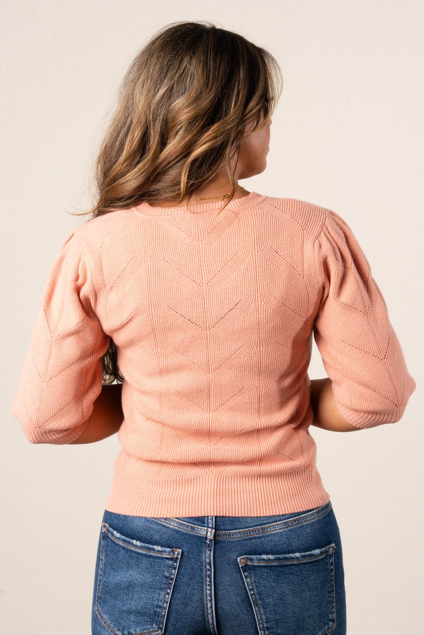 Pointelle Knit Pleat Shoulder Sweater