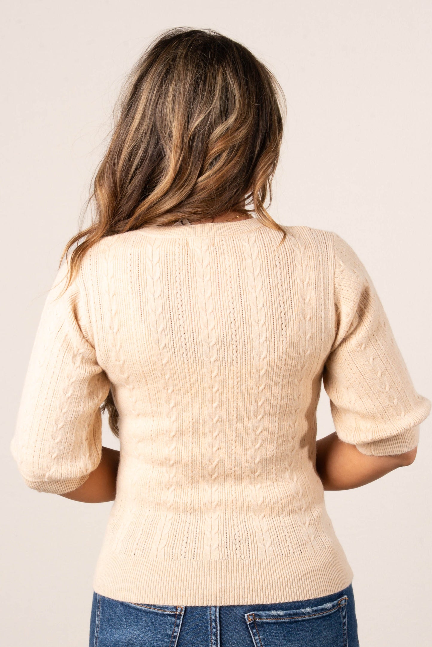 Pointelle Knit Scallop Hem Sweater