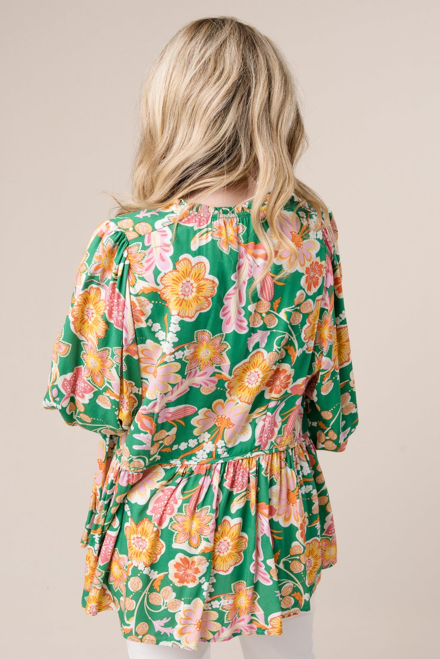 Floral Tie Neck Babydoll Top