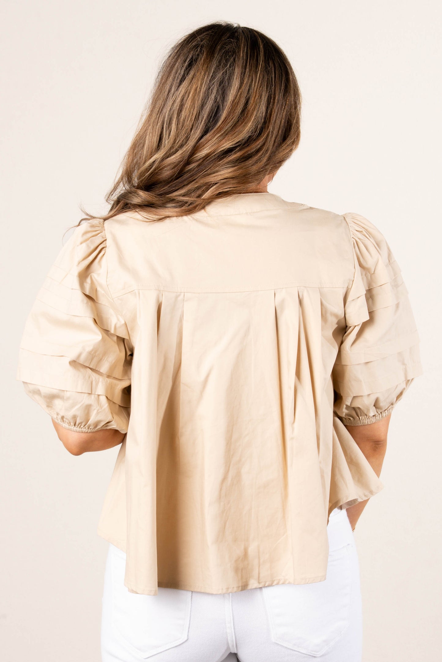 Poplin Pintucked Sleeve Top