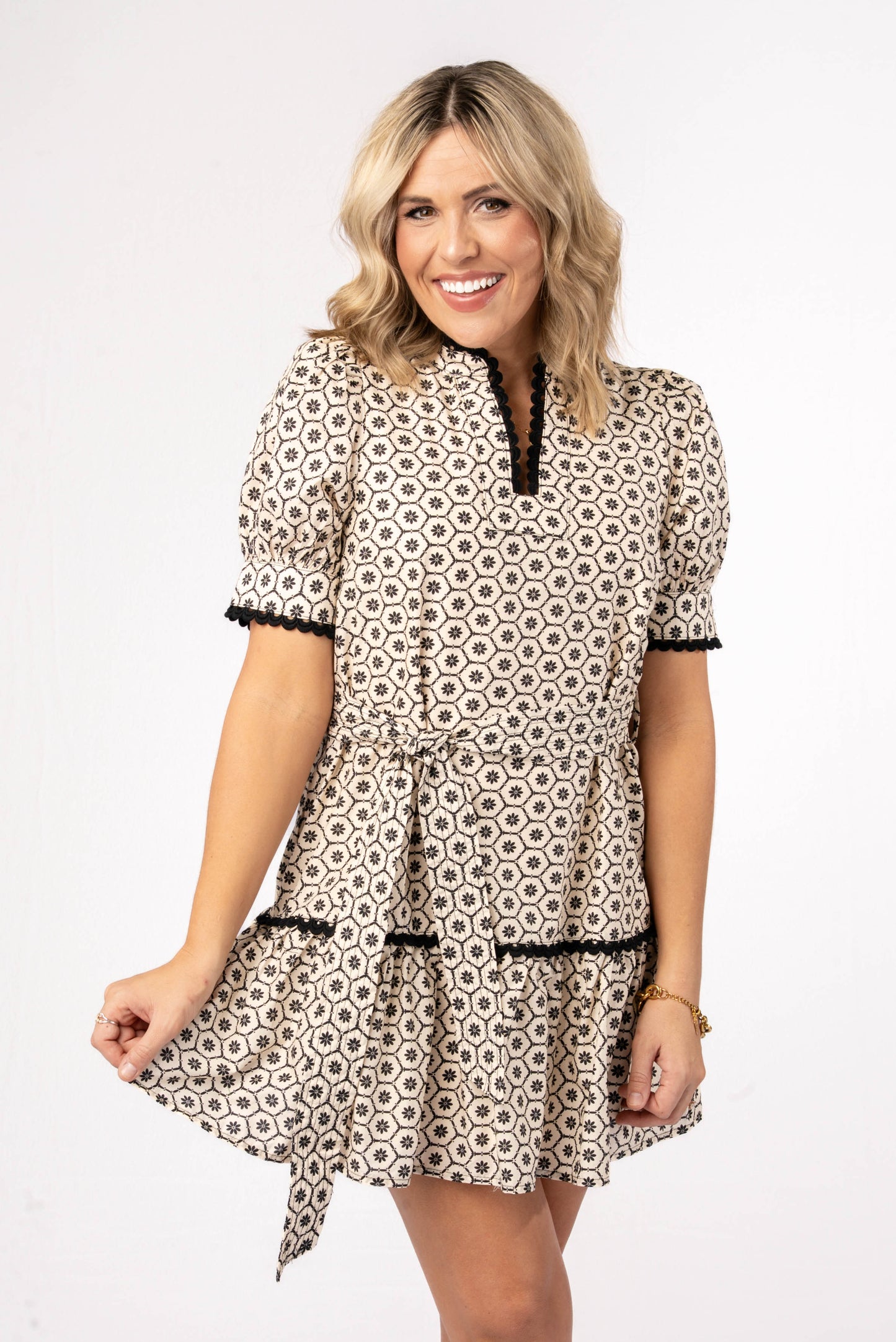 Floral Geo Scallop Trim Dress *Final Sale*