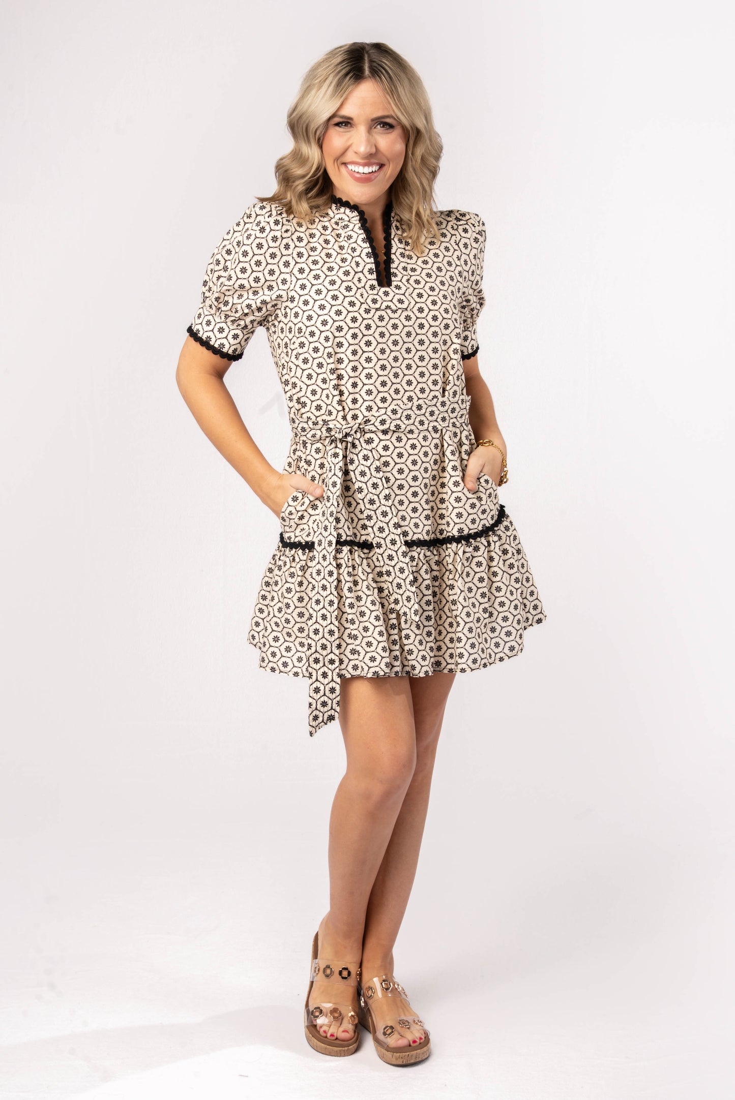 Floral Geo Scallop Trim Dress *Final Sale*