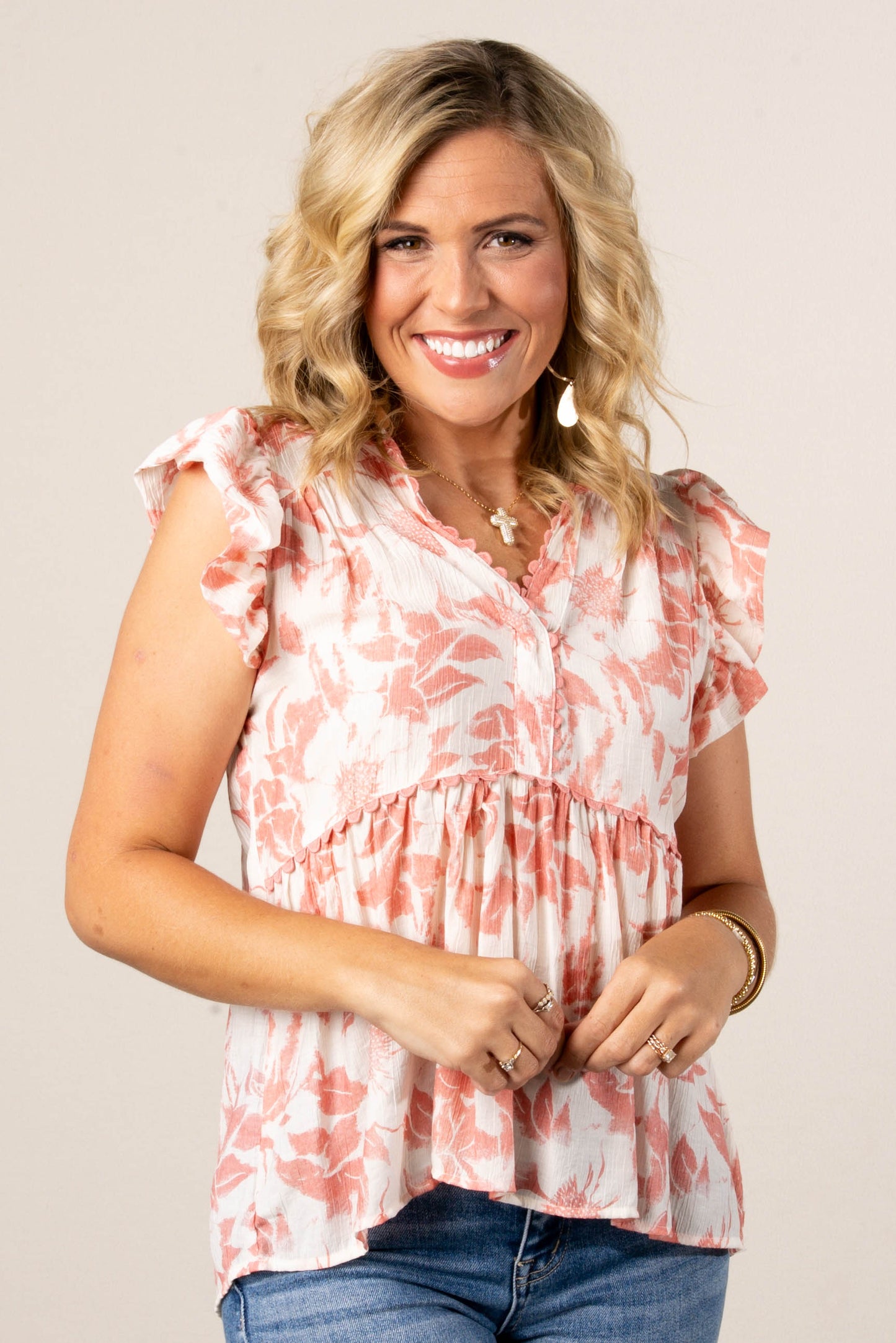 Floral Ruffle Sleeve Babydoll Top