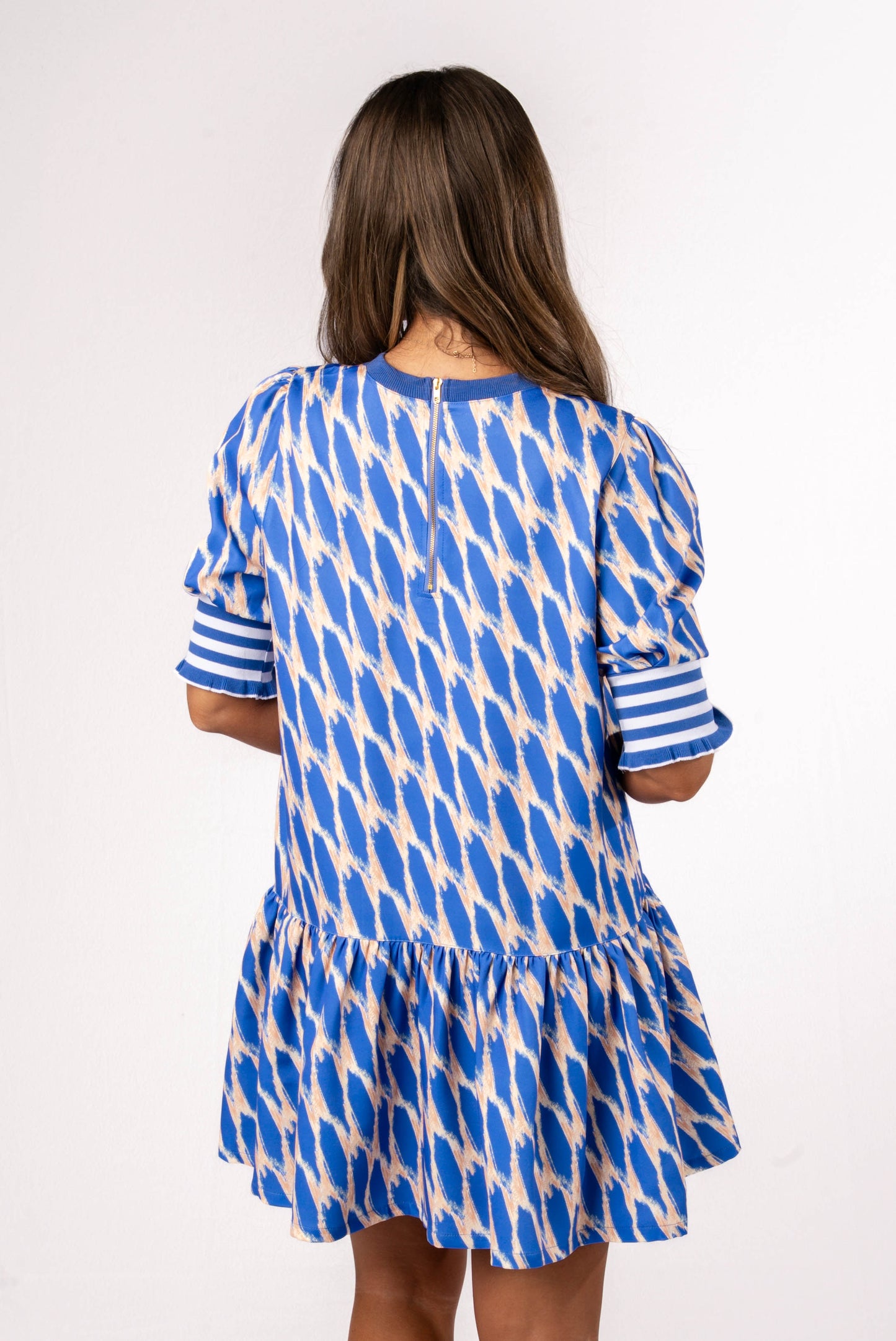 Mixed Print Ruffle Hem Dress Azure