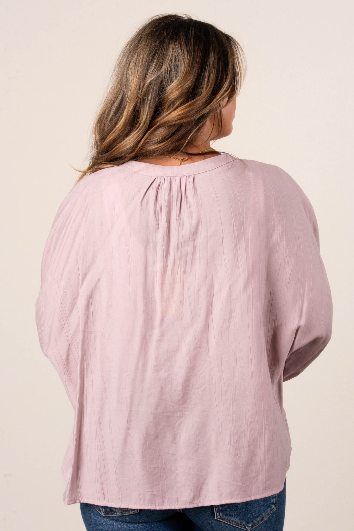 Textured Round Collar Dolman Shirt