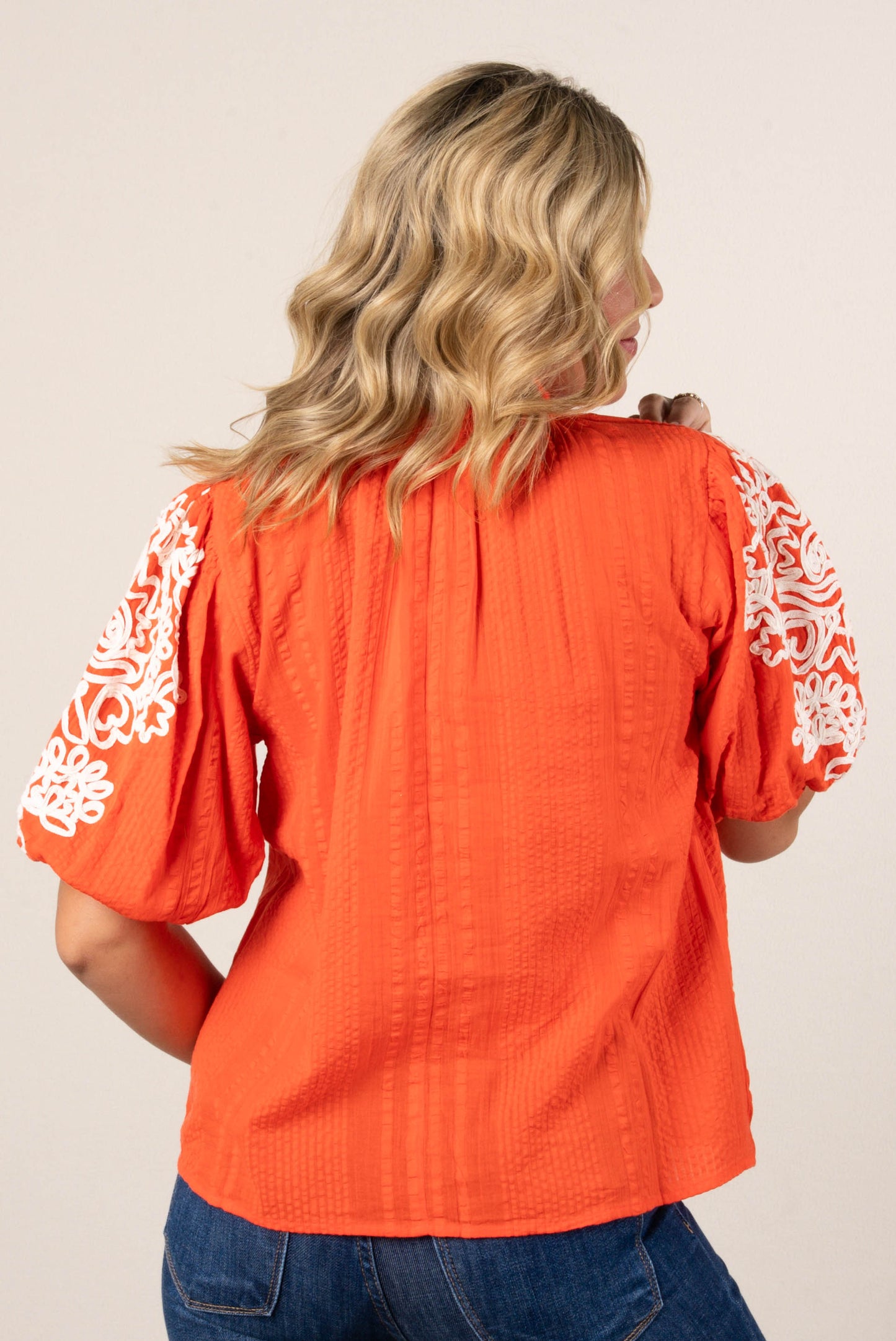 Textured Embroidered Sleeve Top
