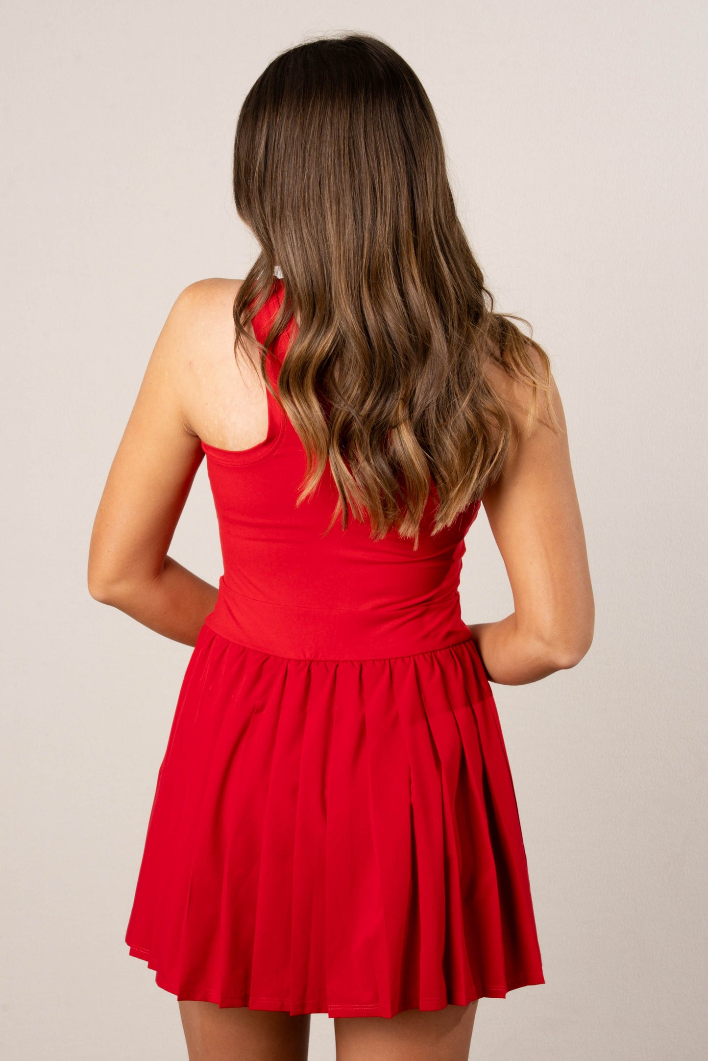 Racerback Pleated Skort Tennis Dress - Red