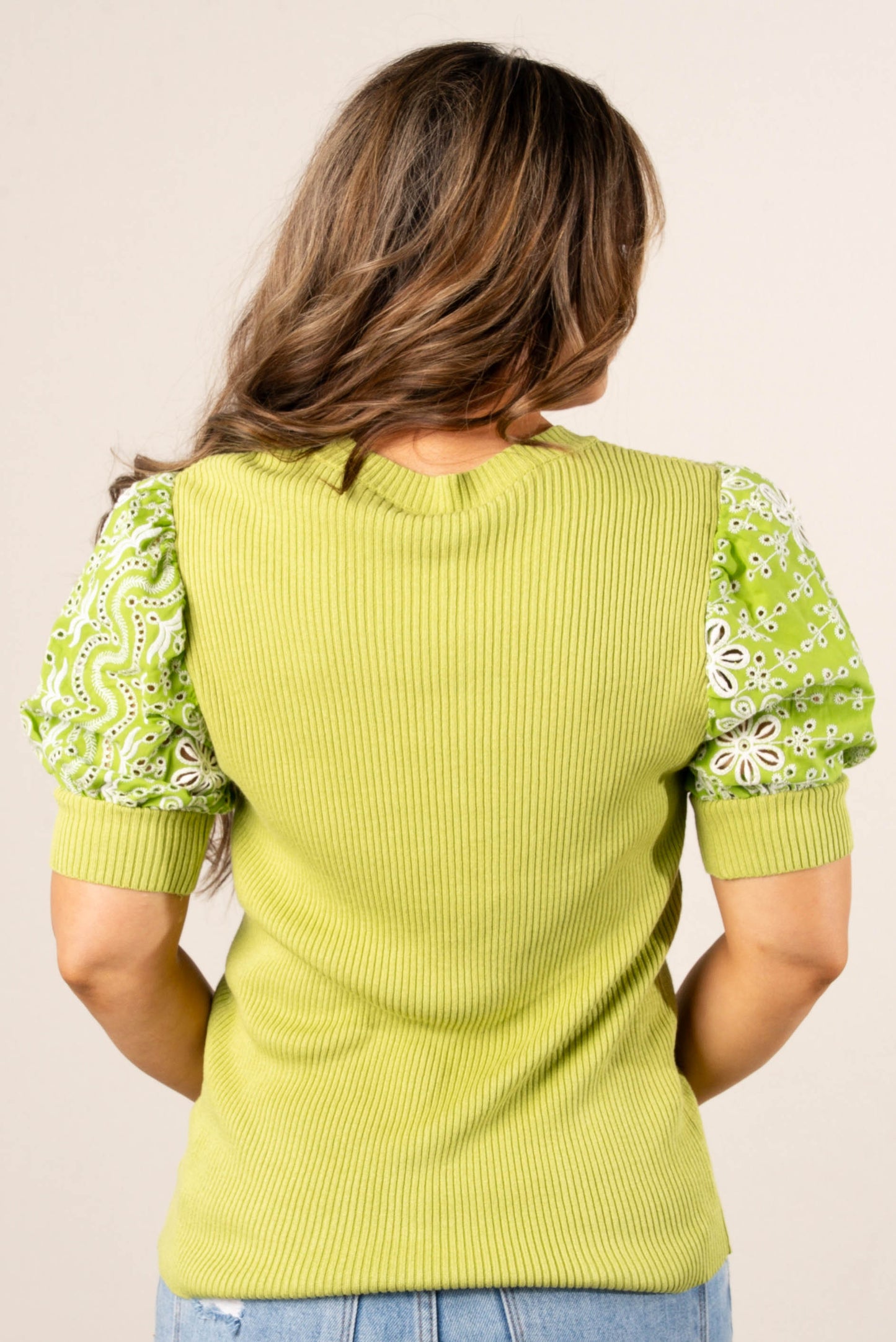 Ribbed Eyelet Sleeve Top